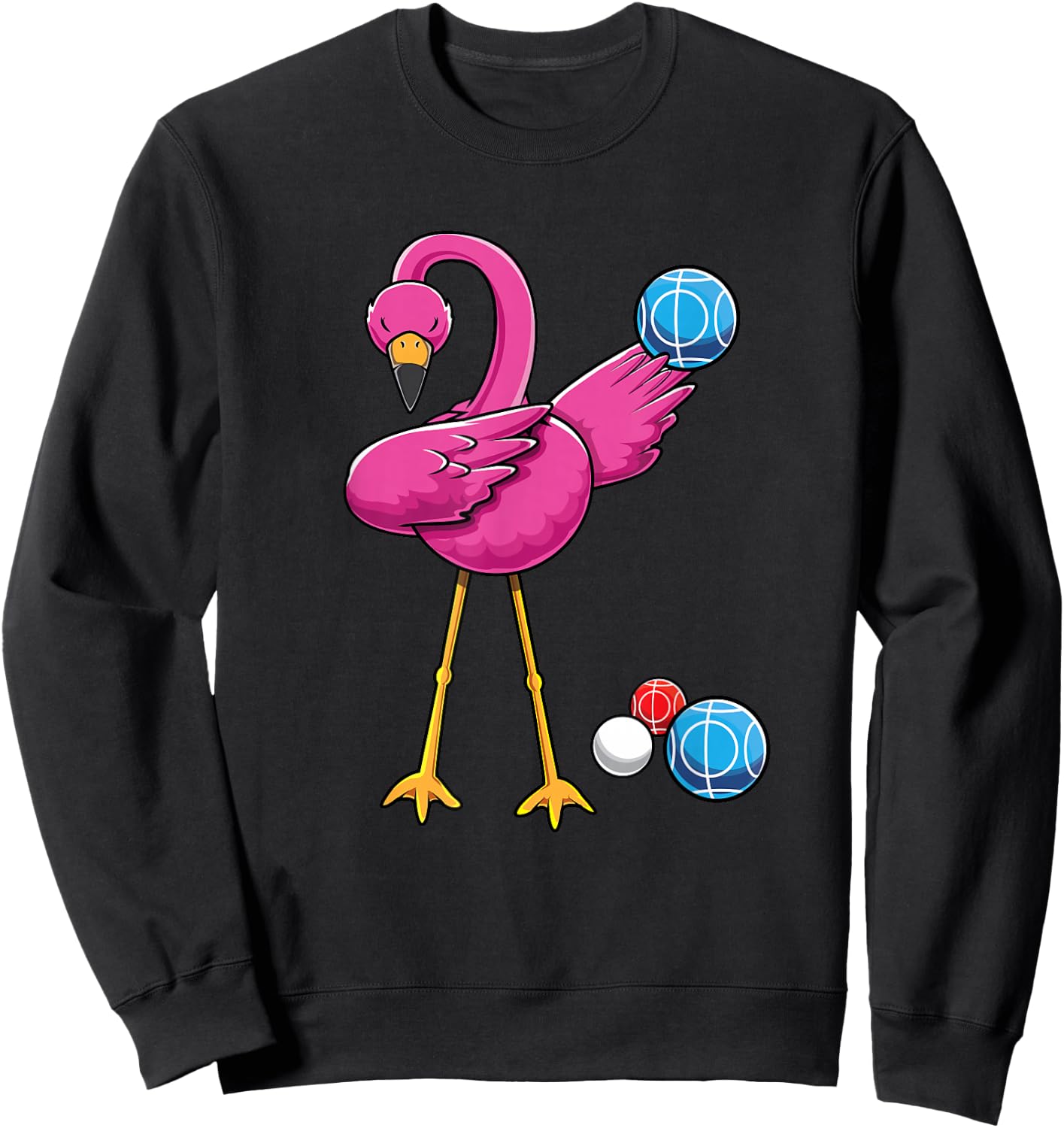 Cute Dabbing Flamingo Bocce Ball Player Boccie Girls Bocci Sweatshirt - Sweatshirt | Black