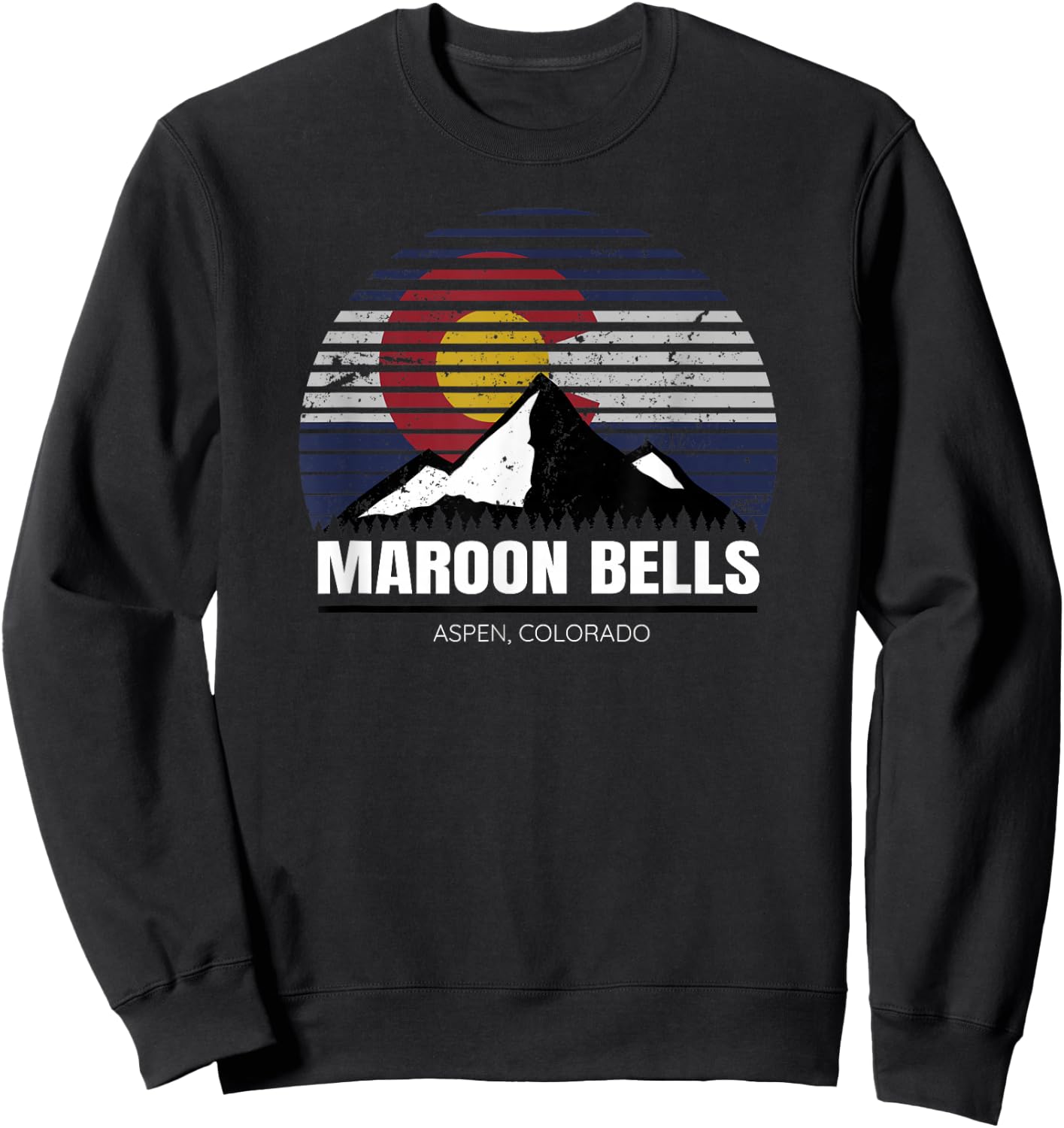 Maroon Bells Colorado State Flag - Aspen CO Hiking Sweatshirt - Sweatshirt | Black