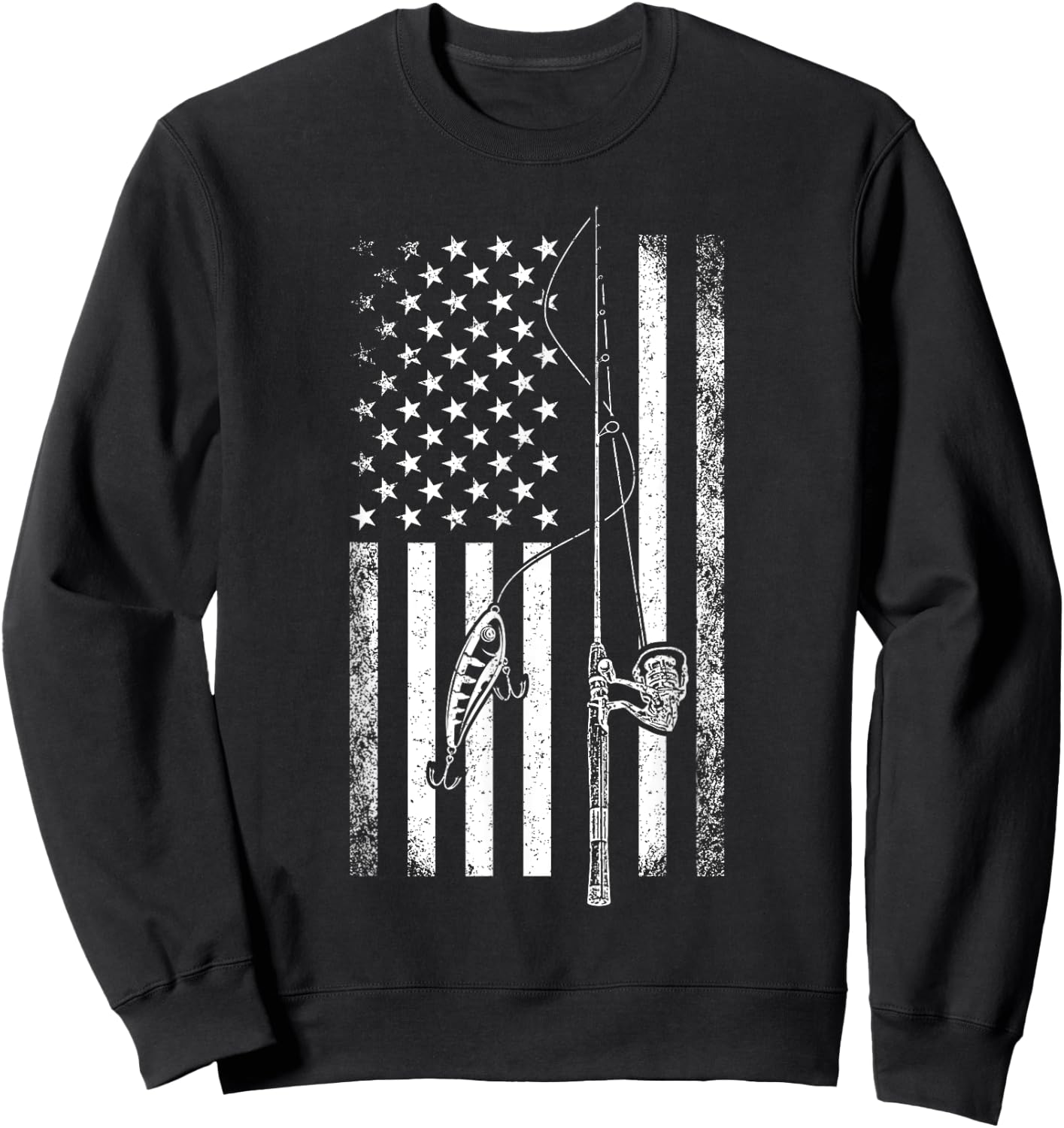 American Flag Fishing Rod USA Patriotic Fishing Lover Women Girls Kids Men Sweatshirt - Sweatshirt | Black