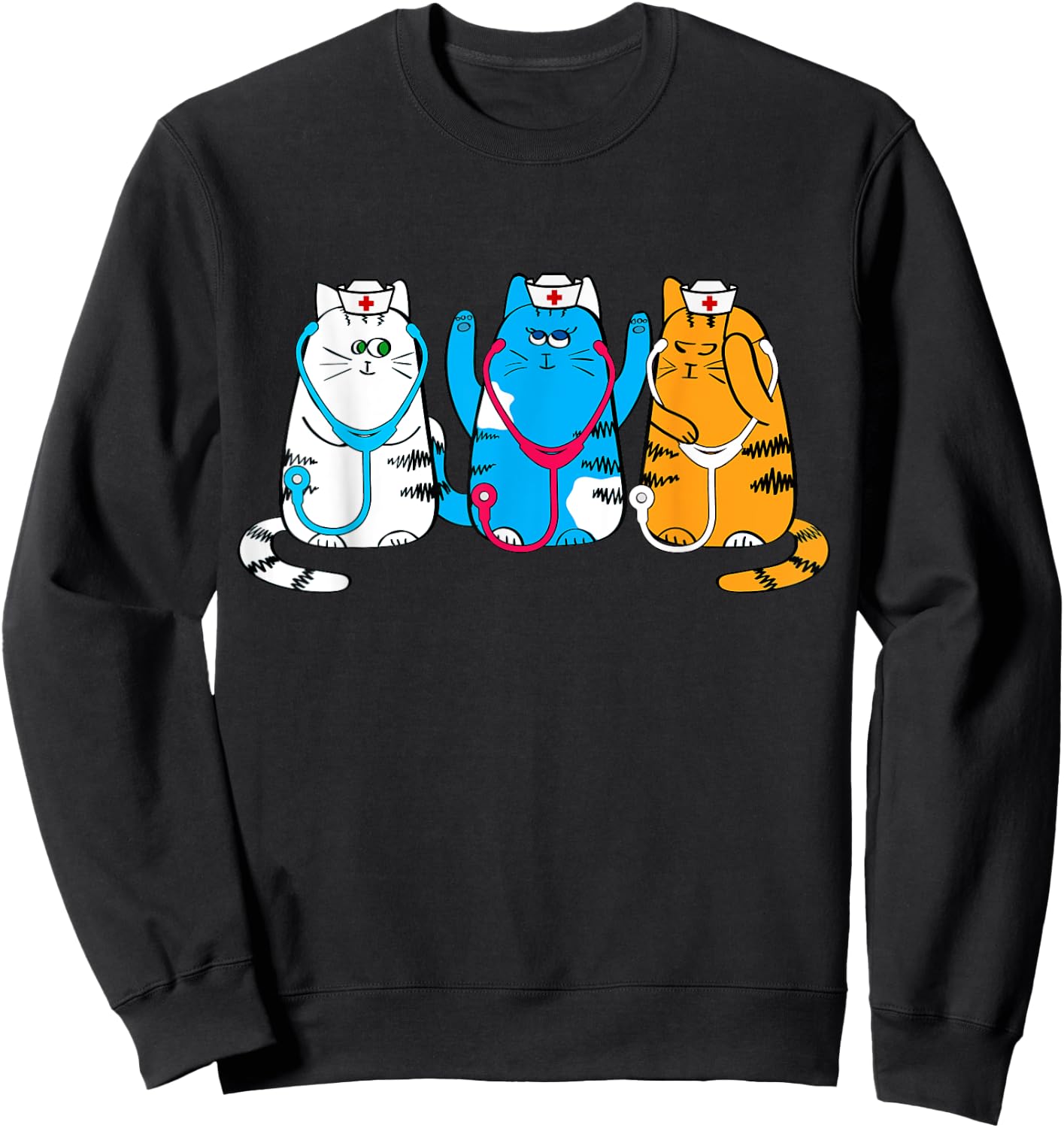 Nurse Cats Cute Nurse Practitioners with Stethoscope Art Sweatshirt - Sweatshirt | Black