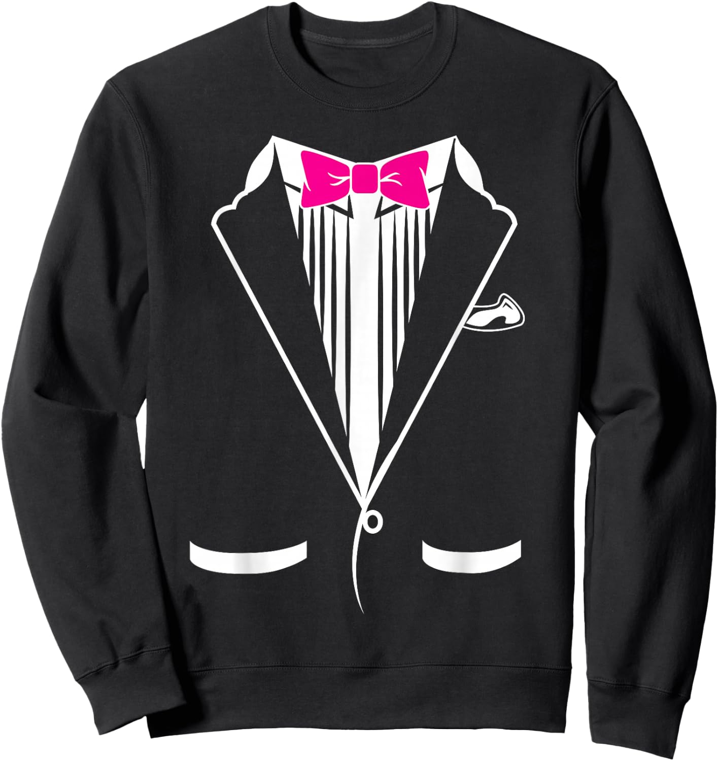 Tuxedo Dress , Pink Bow Tie Groom Wedding Gift Sweatshirt - Sweatshirt | Black