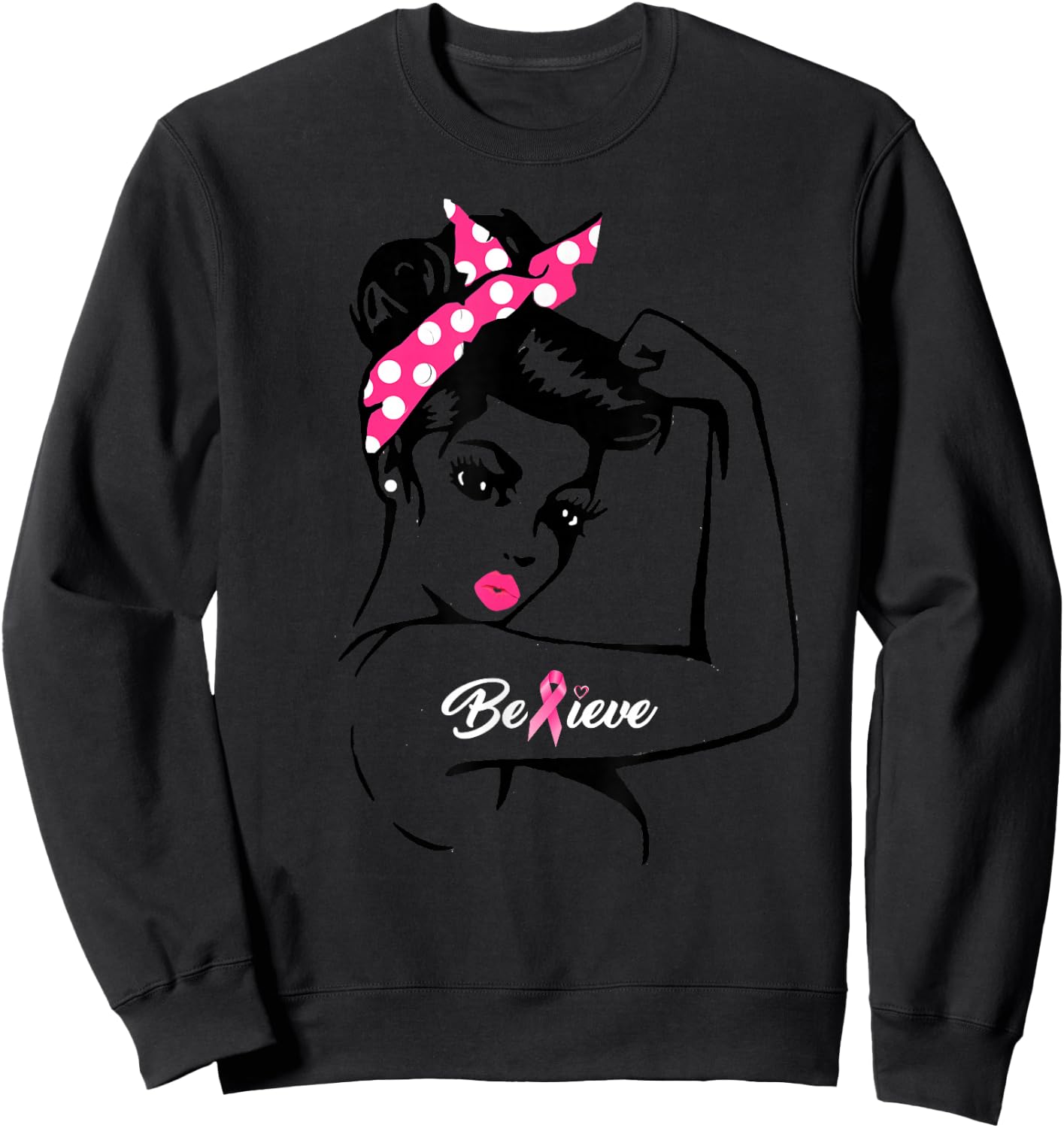 Breast Cancer Warrior Awareness Support Believe Sweatshirt - Sweatshirt | Black