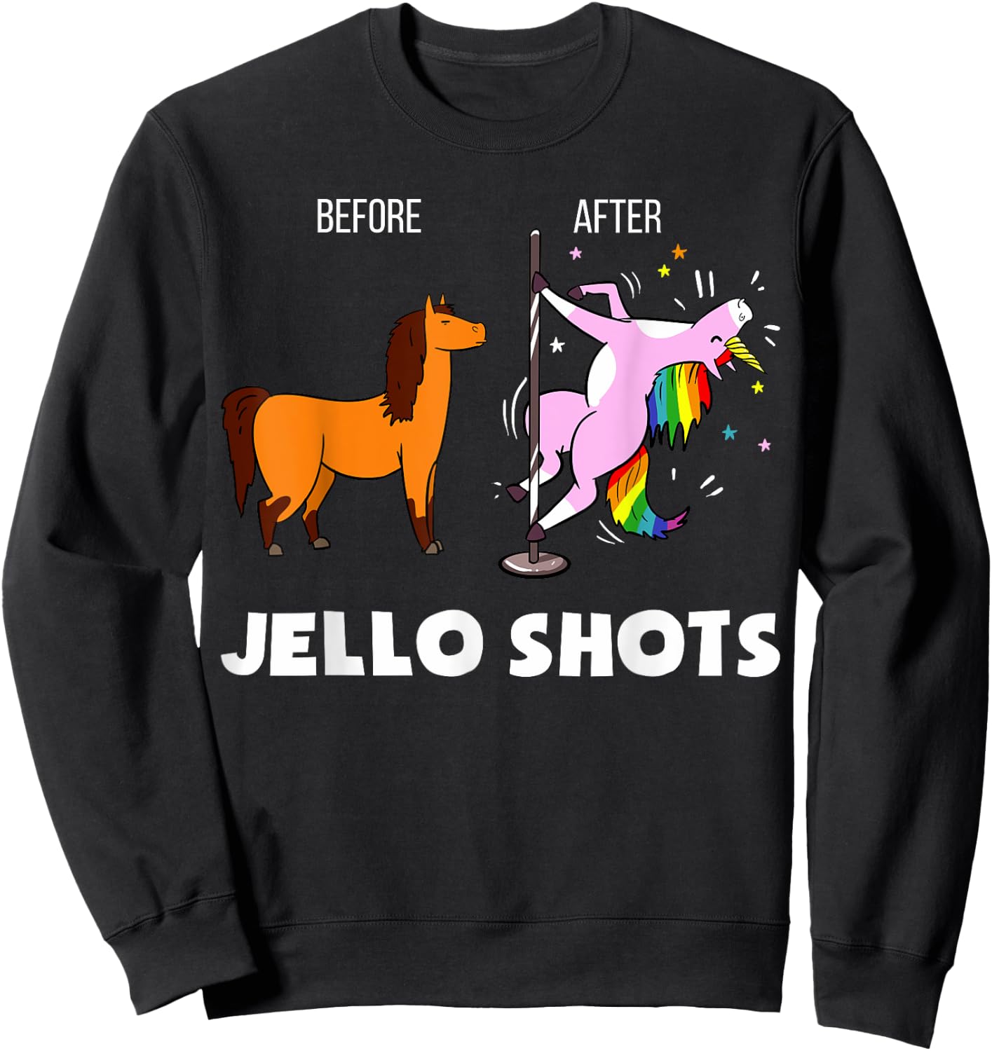 Funny Unicorn Before After Jello Shots Sweatshirt - Sweatshirt | Black