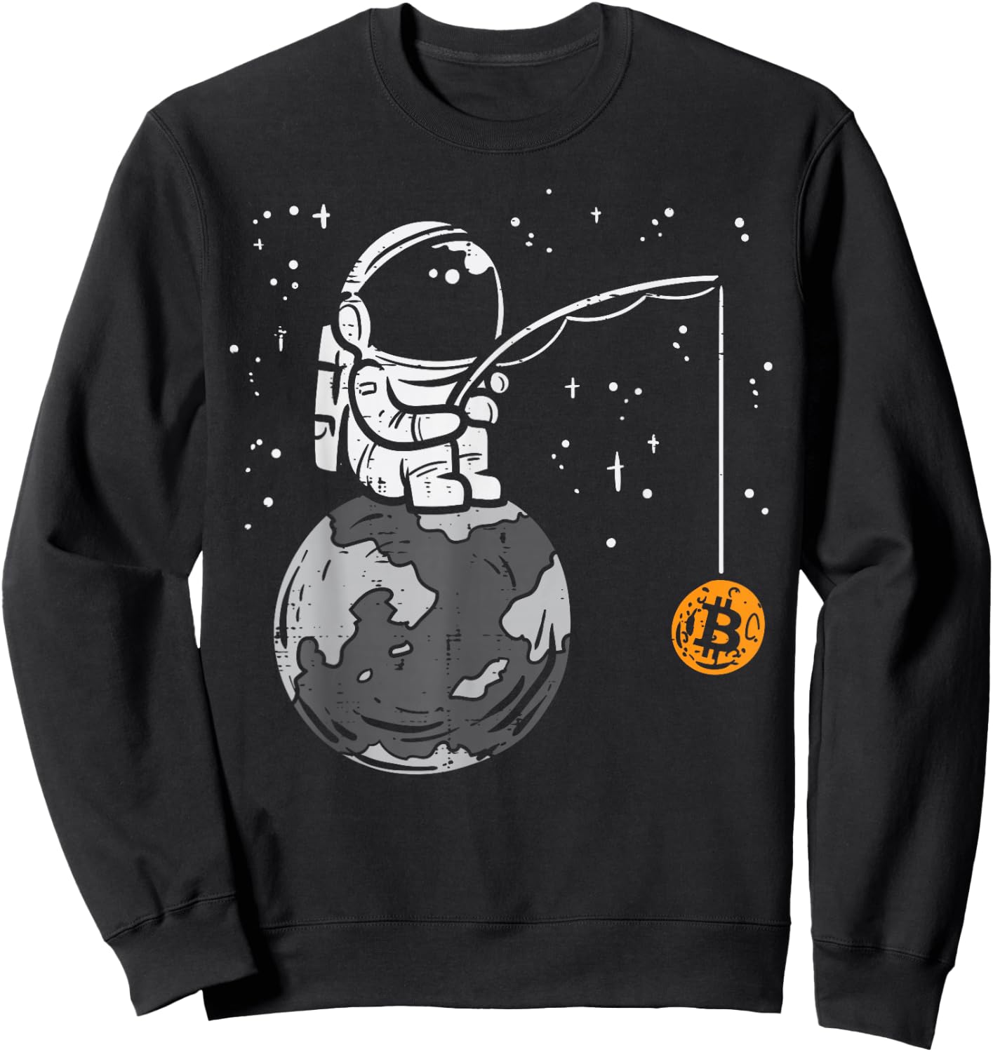 Astronaut Moon Fishing Bitcoin BTC Crypto Cryptocurrency Sweatshirt - Sweatshirt | Black