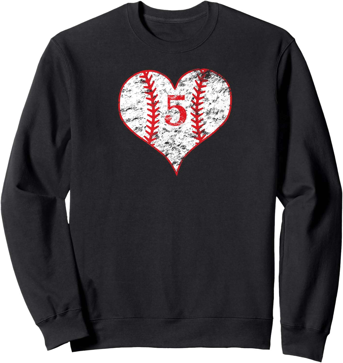 Vintage Love Baseball Mom #5 Baseball Heart Number 5 fan Sweatshirt - Sweatshirt | Black