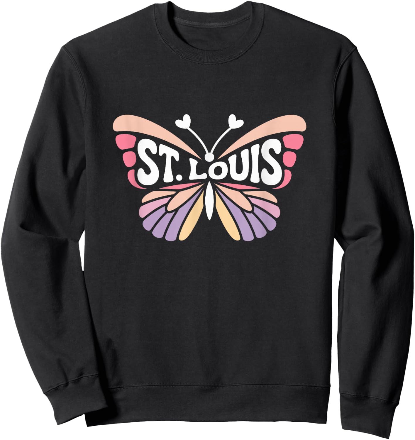 St. Louis Butterfly - Missouri Pastel City Name Word Art Sweatshirt - Sweatshirt | Black