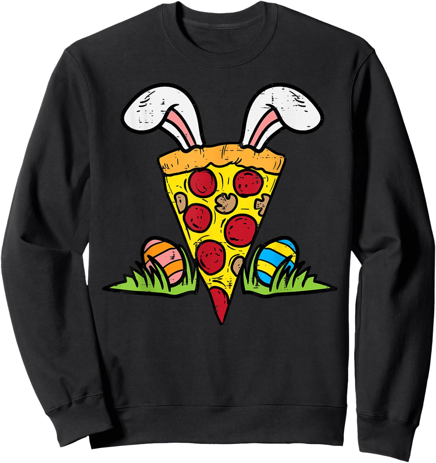 Easter Pizza Slice Bunny Ears Funny Snack Food Lover Foodie Sweatshirt - Sweatshirt | Black