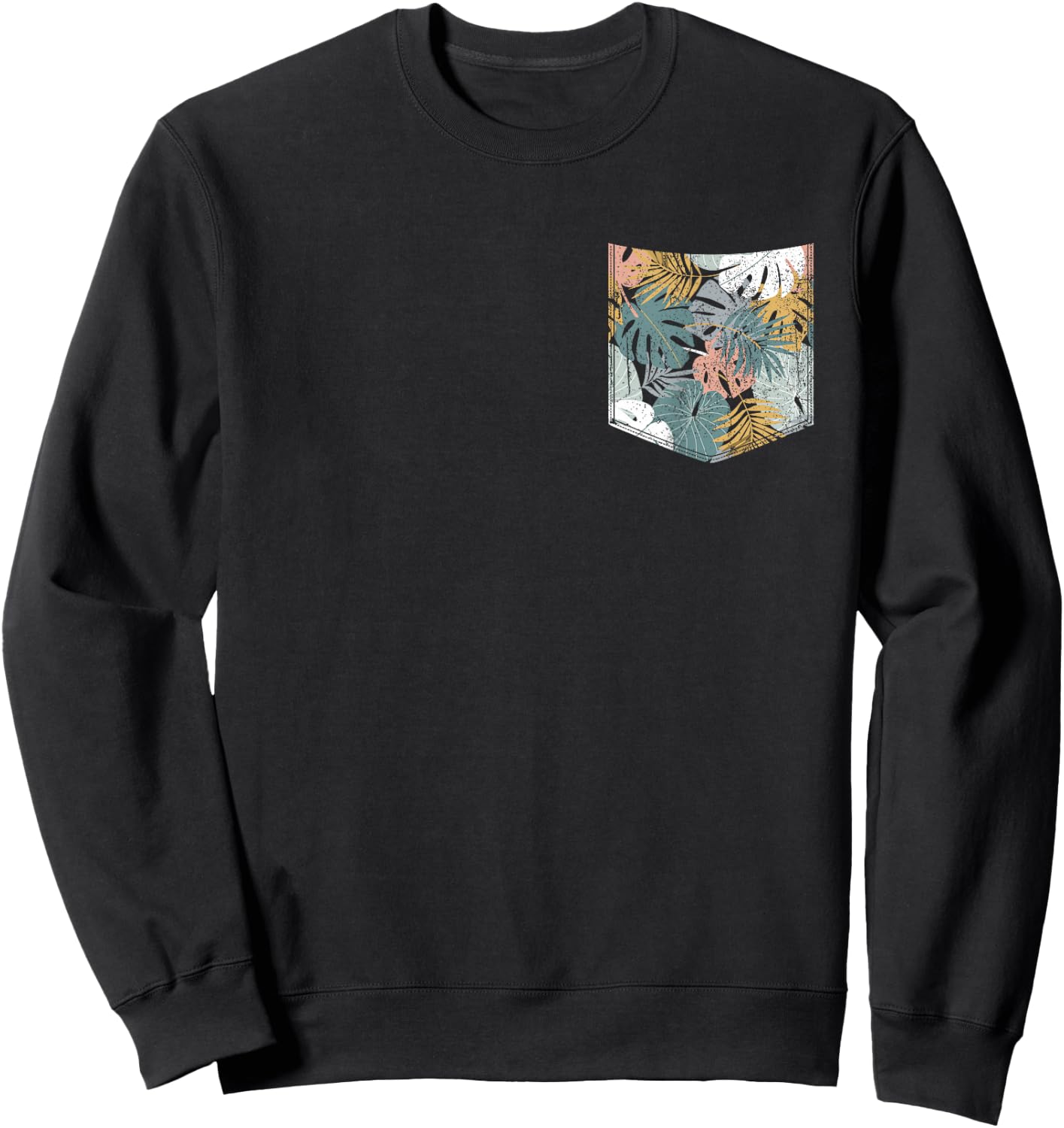 Tropical Monstera Leaves Pattern Pocket Tropical Flower Sweatshirt - Sweatshirt | Black