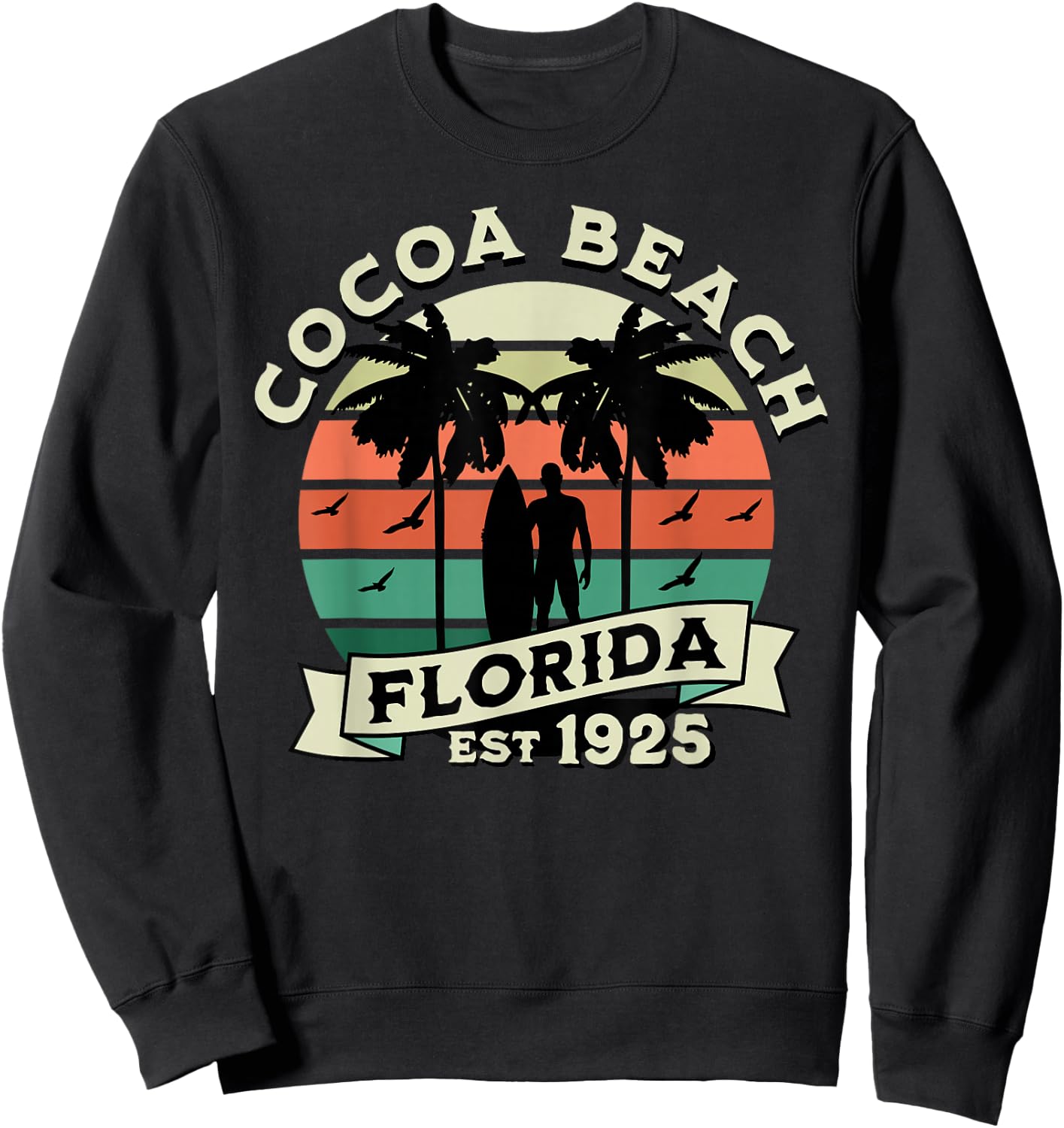 Cocoa Florida Beach Surfing Summer Vacation Vintage Sweatshirt - Sweatshirt | Black