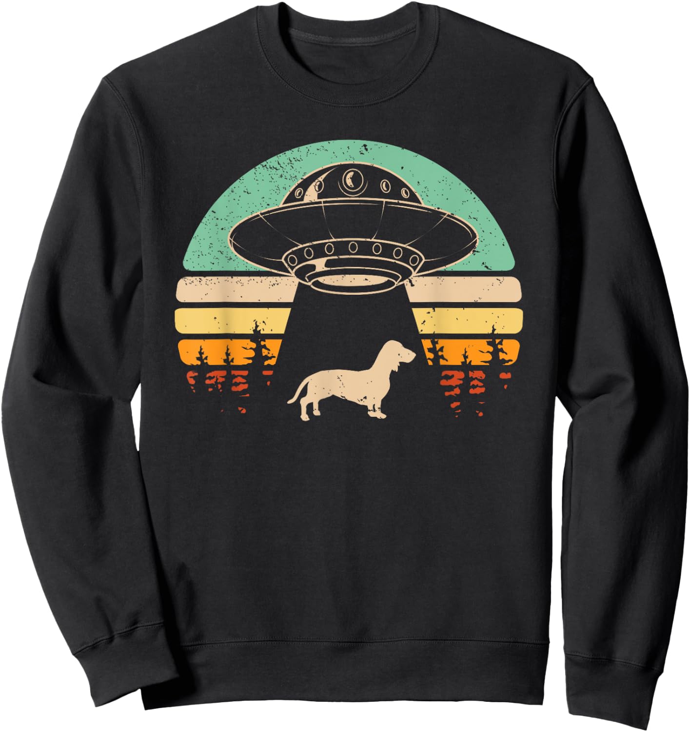 Dachshund UFO Abduction Alien Spaceship Abducting Wiener Dog Sweatshirt - Sweatshirt | Black