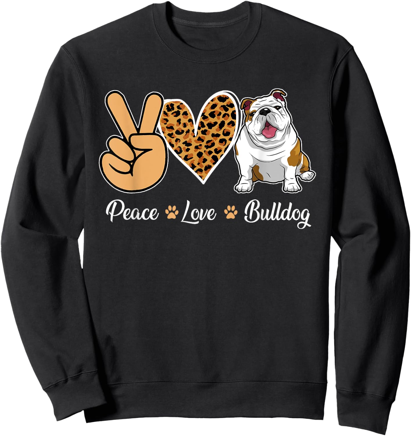 Peace Love Bulldog Leopard Heart Men Women Kids Sweatshirt - Sweatshirt | Black