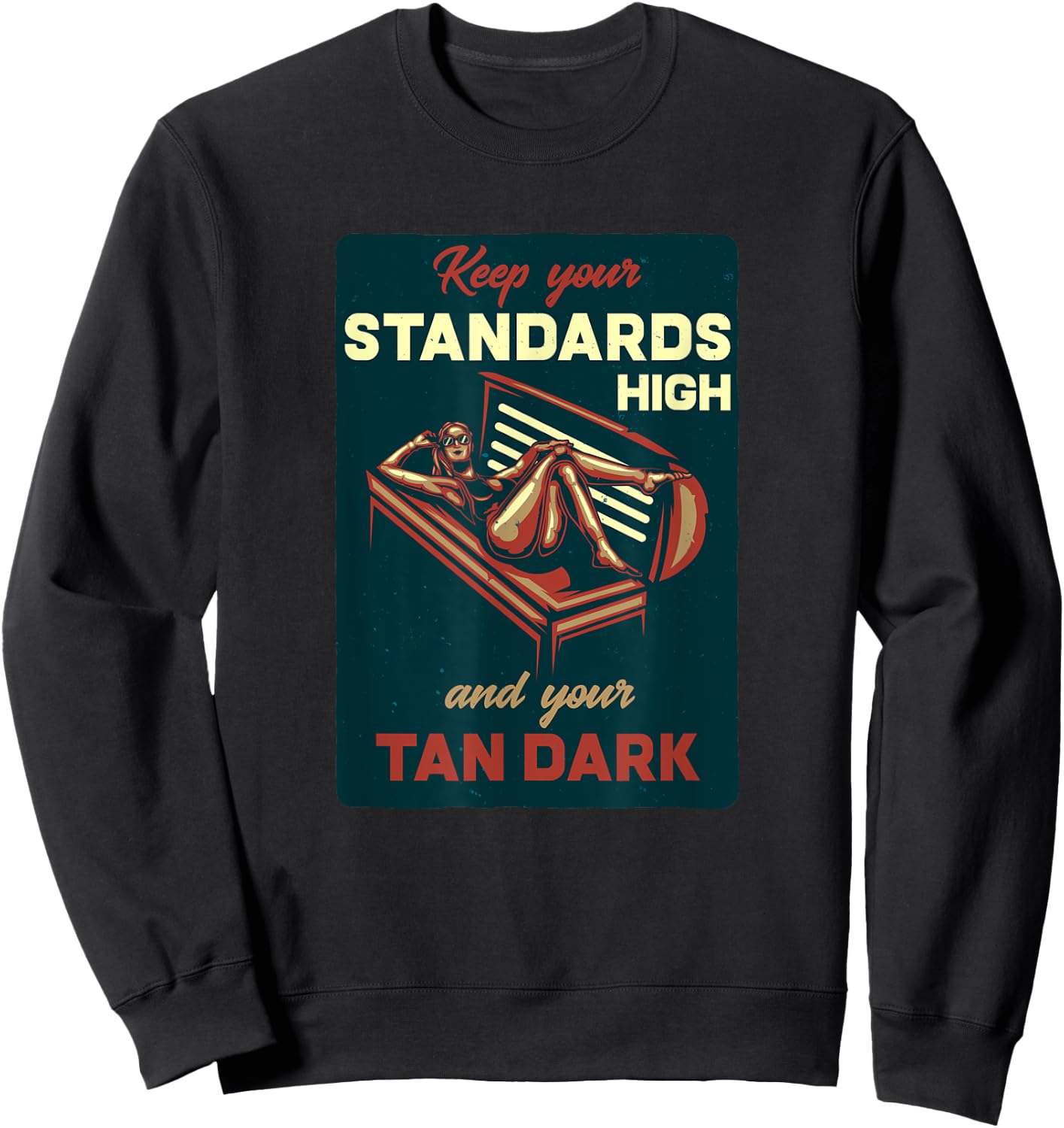 Vintage Advertising Sign Print, Dark Tan Solarium Sweatshirt - Sweatshirt | Black