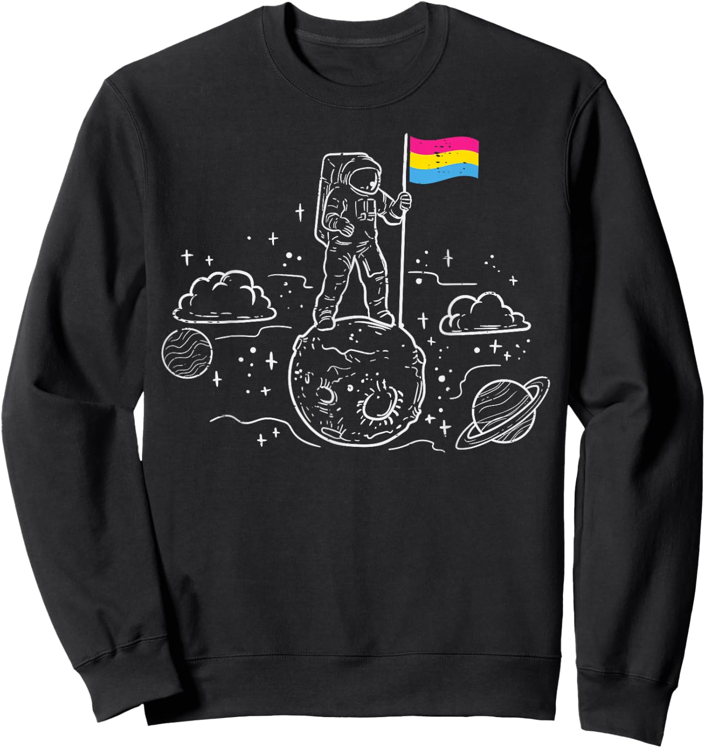 Astronaut On Moon Pansexual Flag Pan Pride Space Men Women Sweatshirt - Sweatshirt | Black