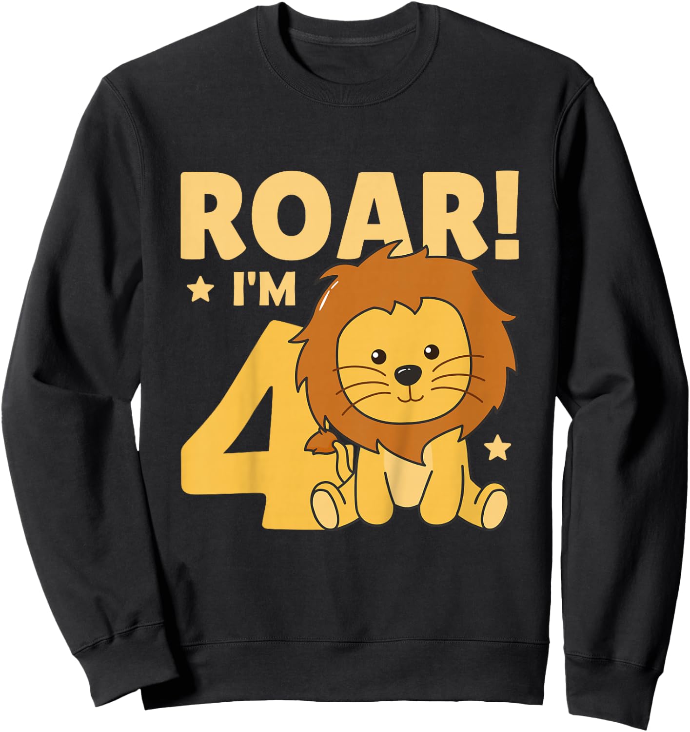 Kids Children 4th Birthday Lion 4 Years Old Young Boy Lion Sweatshirt - Sweatshirt | Black