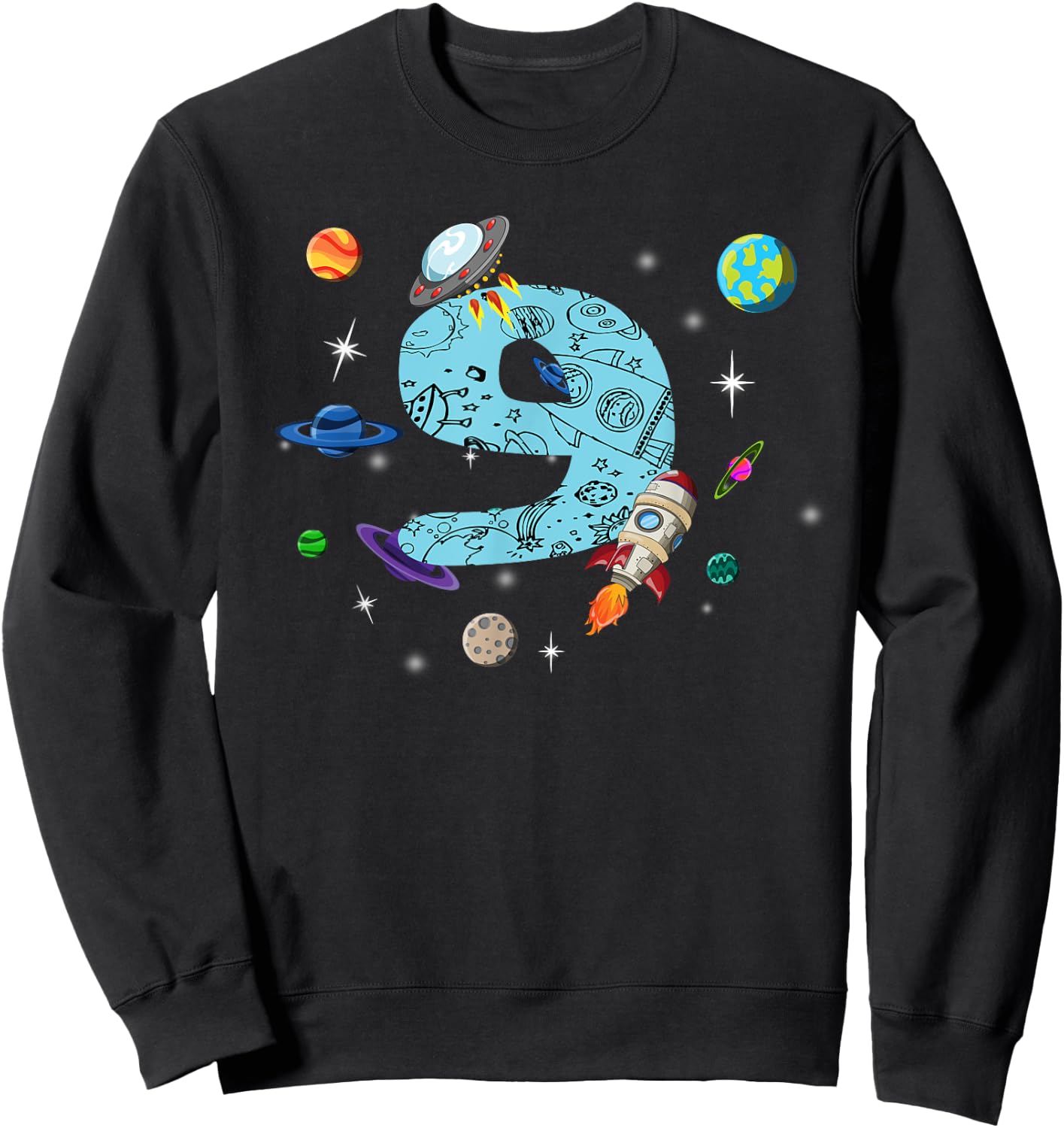 9 Years Old Birthday Boy Gifts Space 9th Birthday Sweatshirt - Sweatshirt | Black