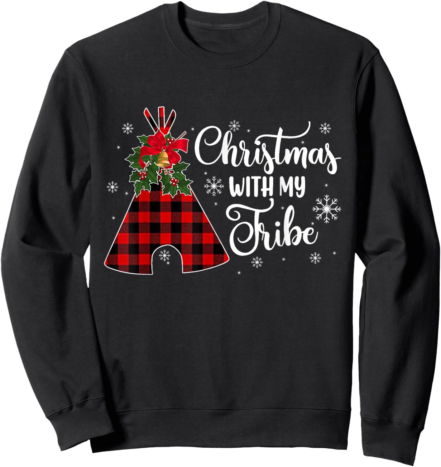 Christmas Party With My Tribe Buffalo Plaid Family Pajama Sweatshirt - Sweatshirt | Black