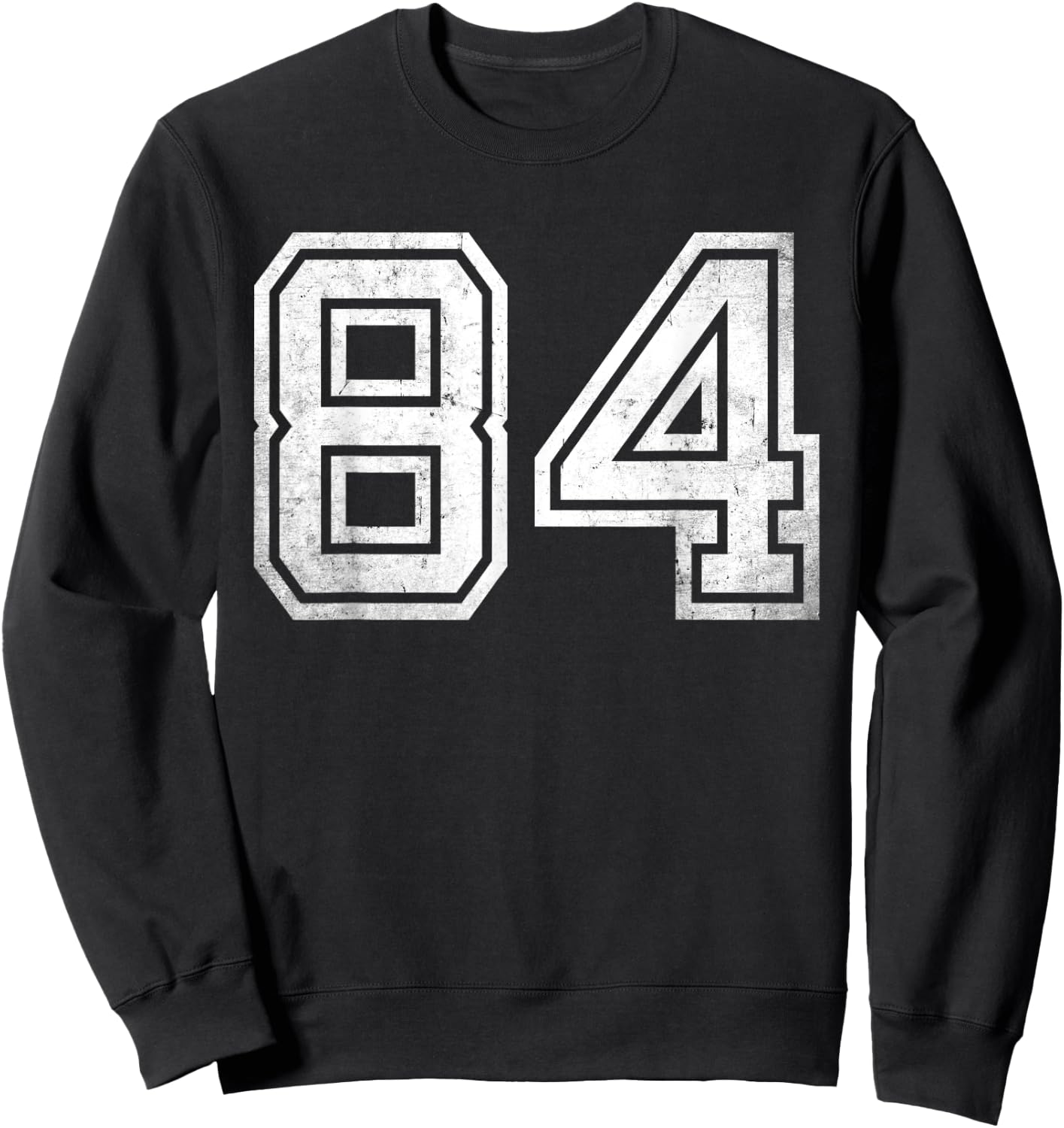 Distressed Number #84 White Sport Number Sweatshirt - Sweatshirt | Black