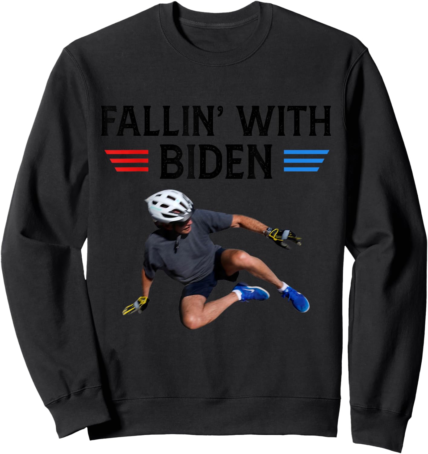 Joe Biden falling off bicycle Biden bike meme funny Sweatshirt - Sweatshirt | Black
