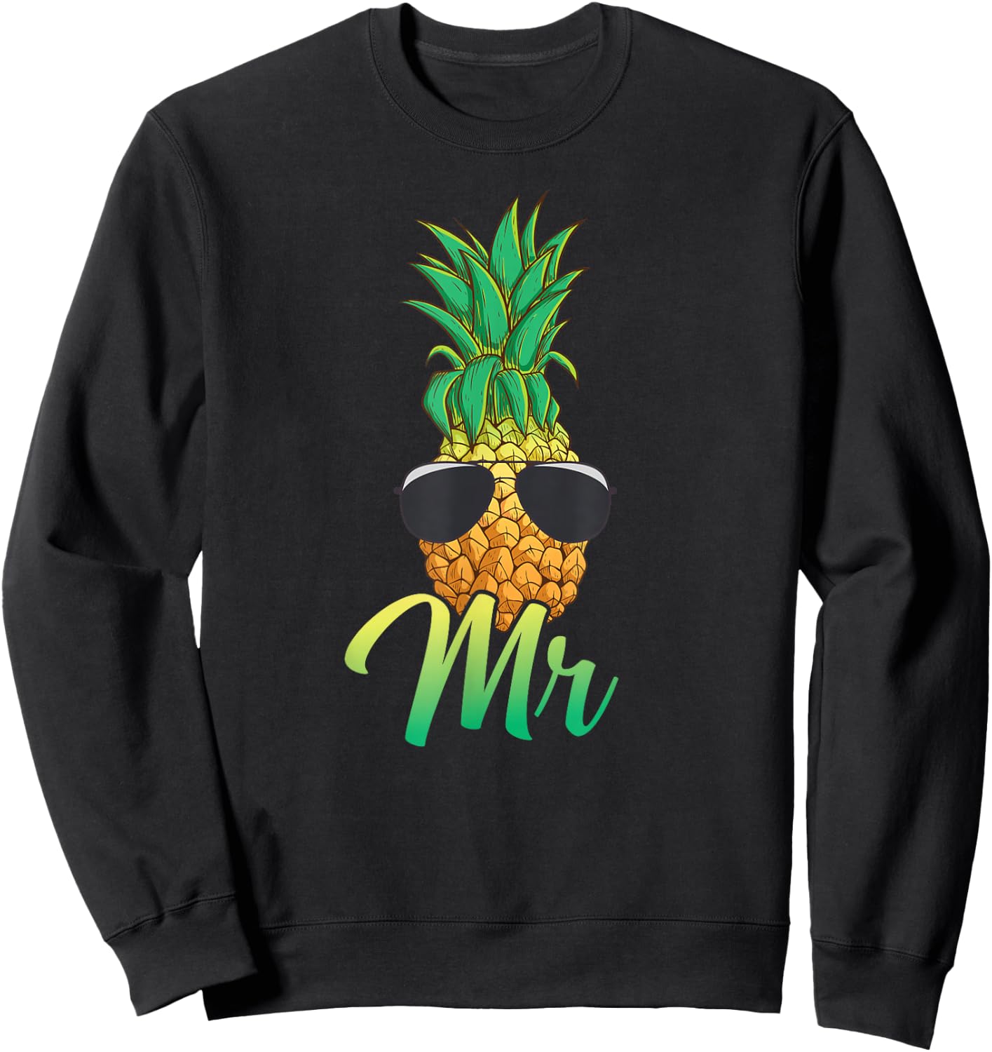 Hawaii Pineapple Aloha Newlywed Couple Matching Husband Mr Sweatshirt - Sweatshirt | Black