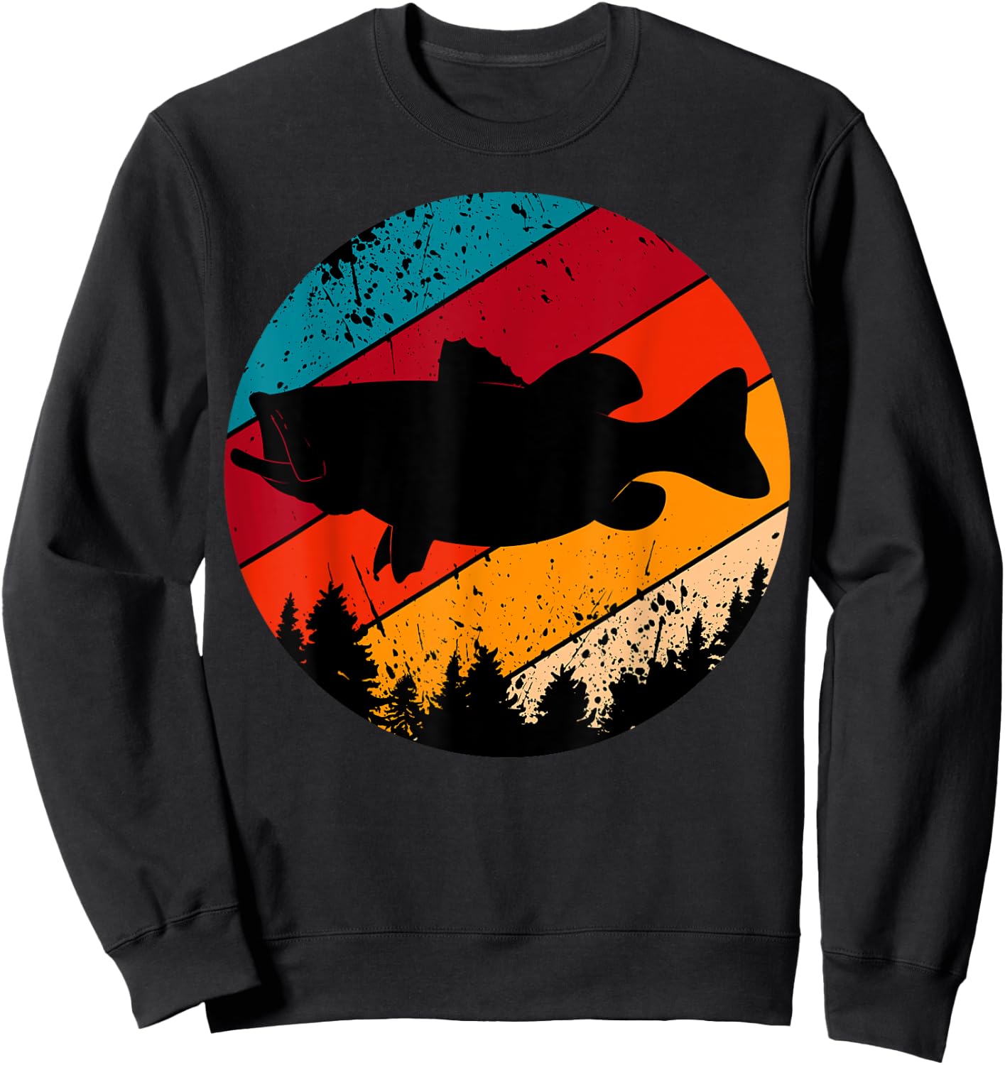 Bass Fishing Retro Vintage Forest Angling Fisherman Fish Sweatshirt - Sweatshirt | Black