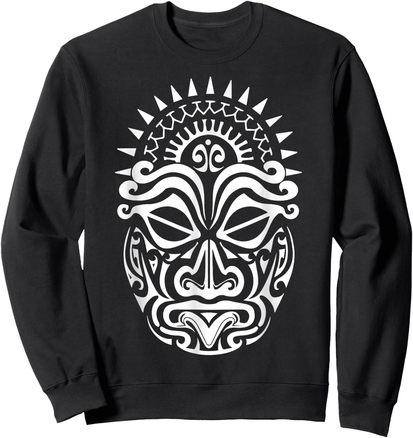 Maori Polynesian Tattoo HAKA Dance Face Mask Head Sweatshirt - Sweatshirt | Black