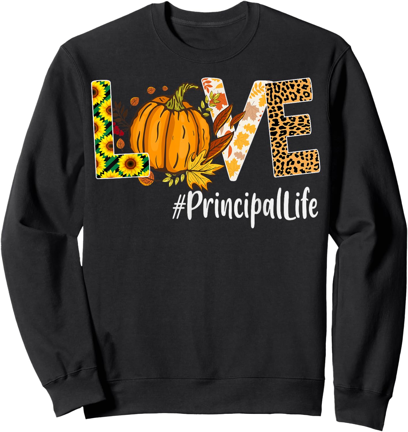 Principal Love Fall Pumpkin leopard Halloween Autumn Sweatshirt - Sweatshirt | Black