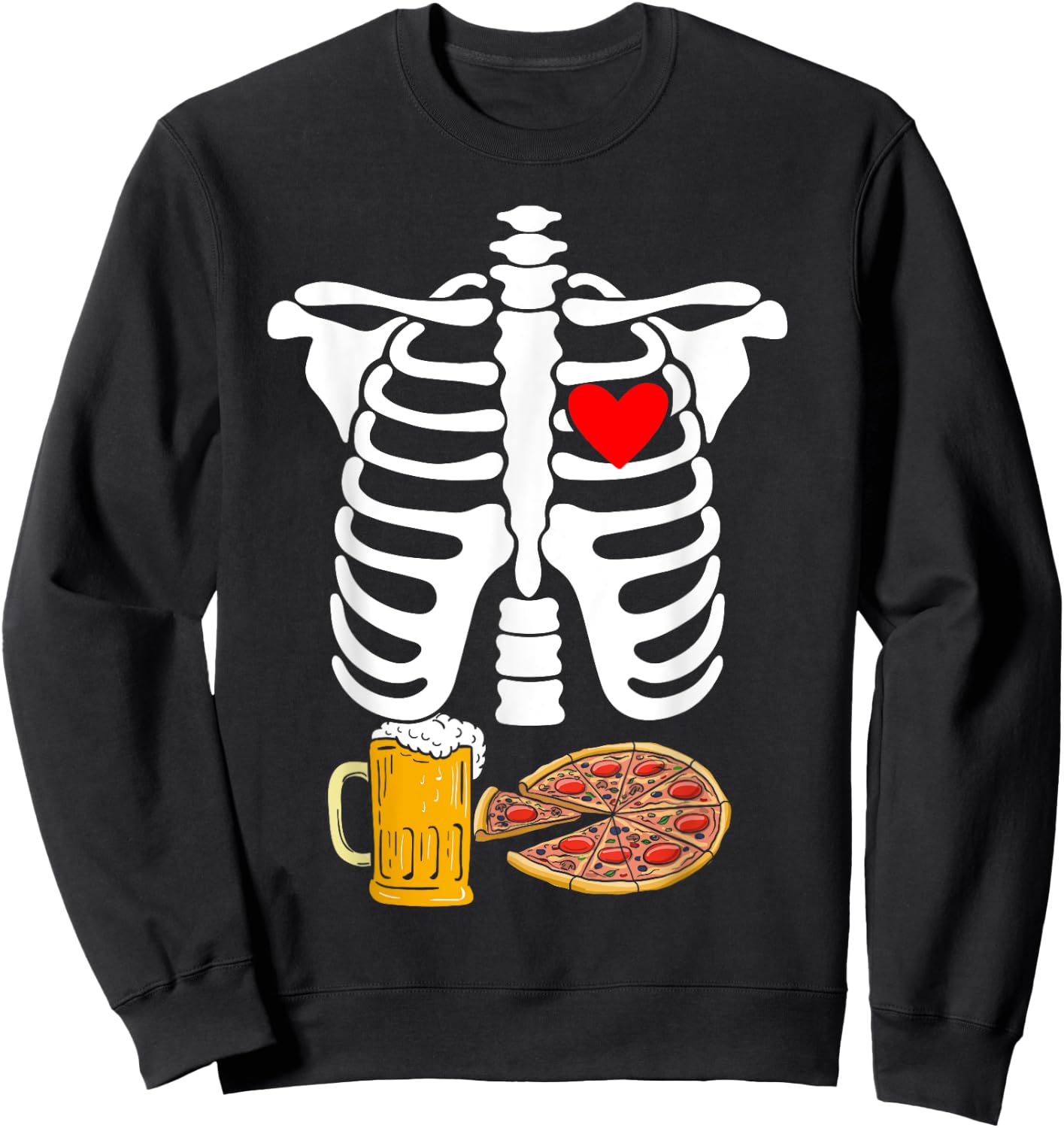 Rib Cage Skeleton X-Ray Drink Beer Pizza Halloween Costume Sweatshirt - Sweatshirt | Black