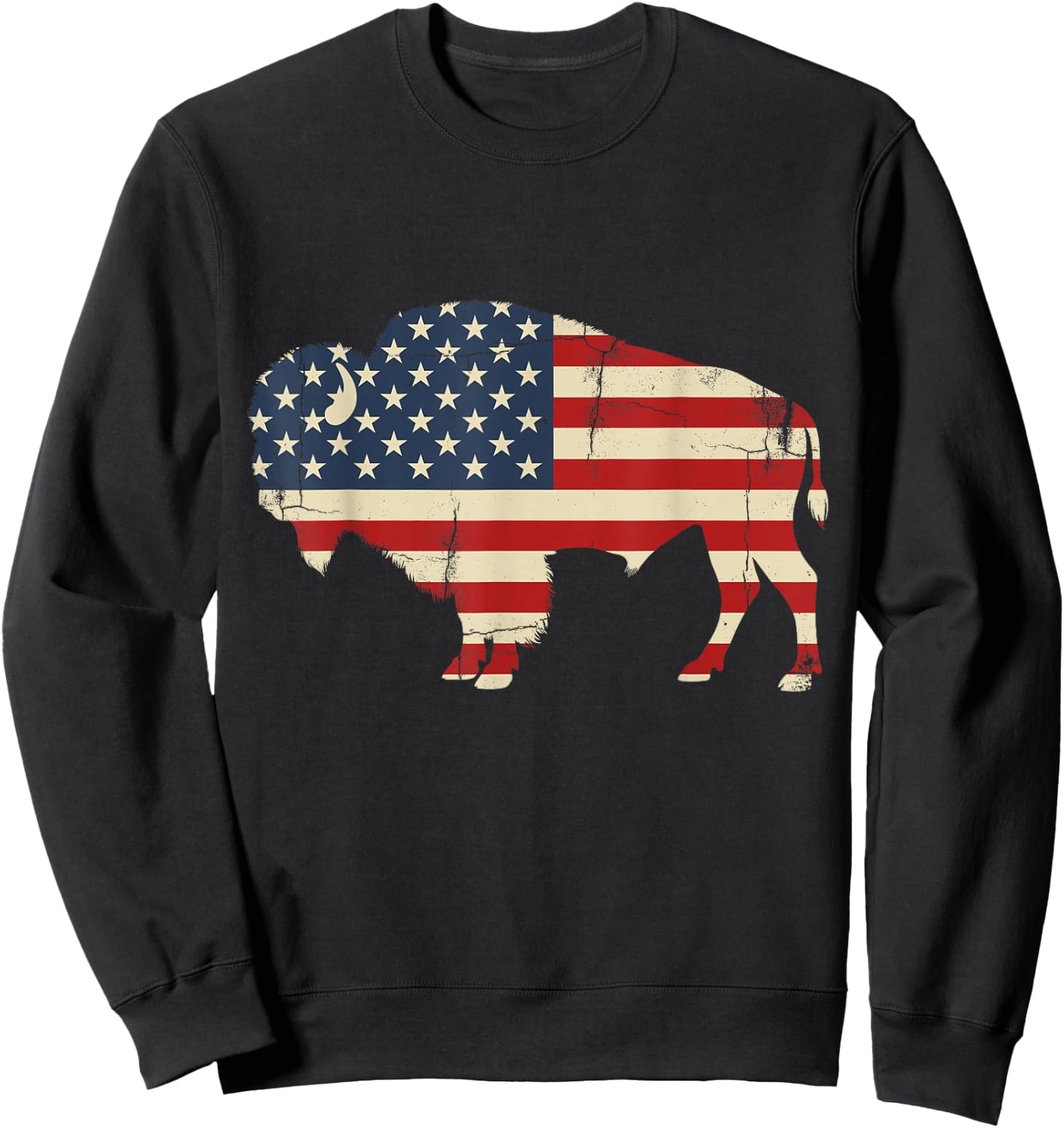 Vintage Buffalo American Flag USA Bison Lover Wildlife Sweatshirt - Sweatshirt | Black