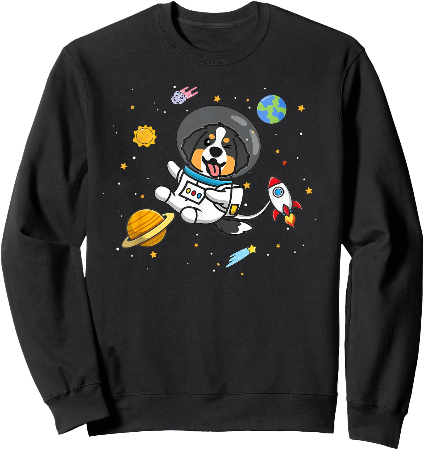 Kids Girls Boys Kawaii Space Bernese Mountain Dog Lover Sweatshirt - Sweatshirt | Black
