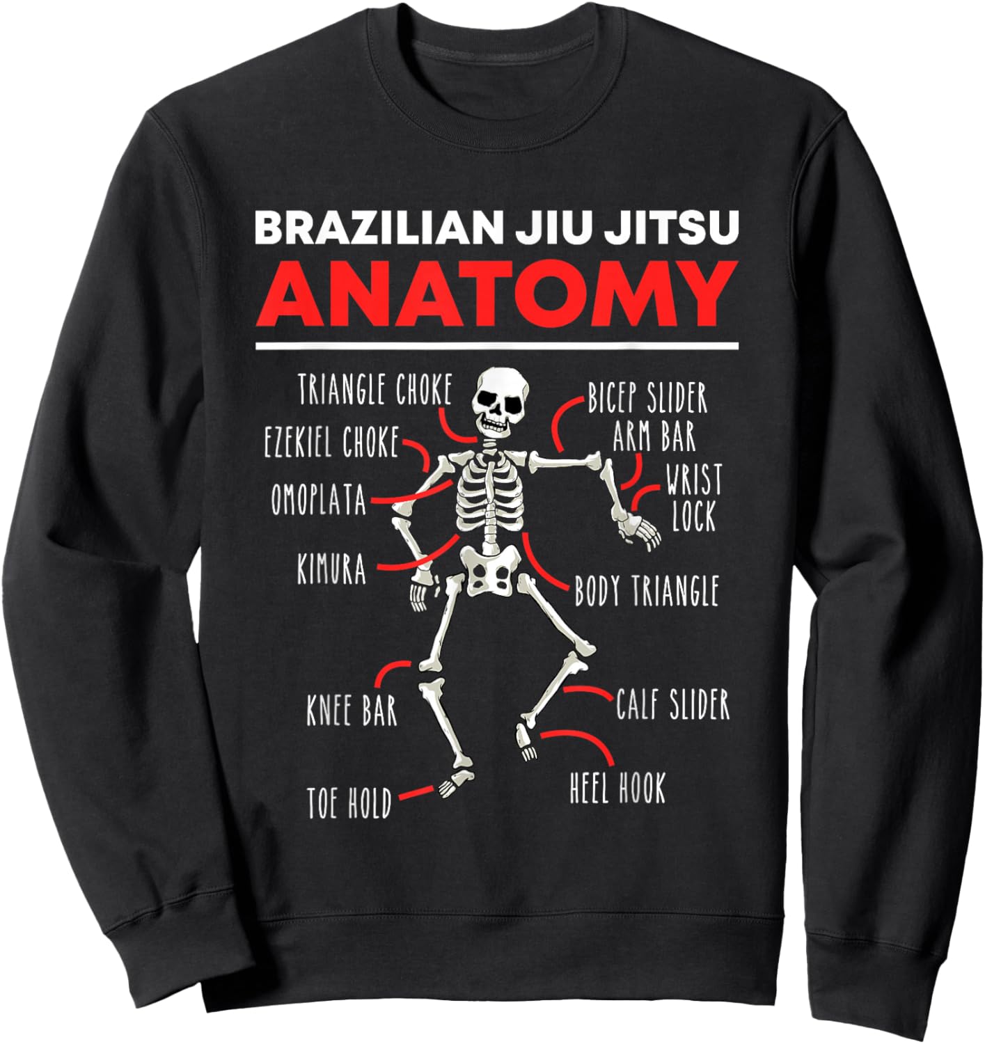 Brazilian Jiu Jitsu Anatomy Skeleton Funny Mix Martial Arts Sweatshirt - Sweatshirt | Black