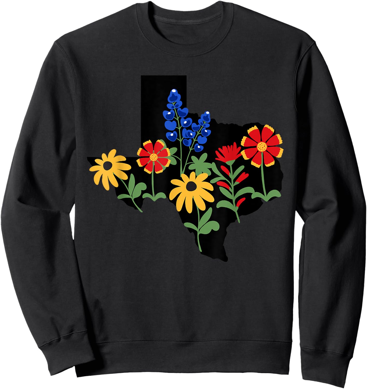 Texas Town & City Apparel Women's Texas Wildflowers Bluebonnets Sweatshirt - Sweatshirt | Black