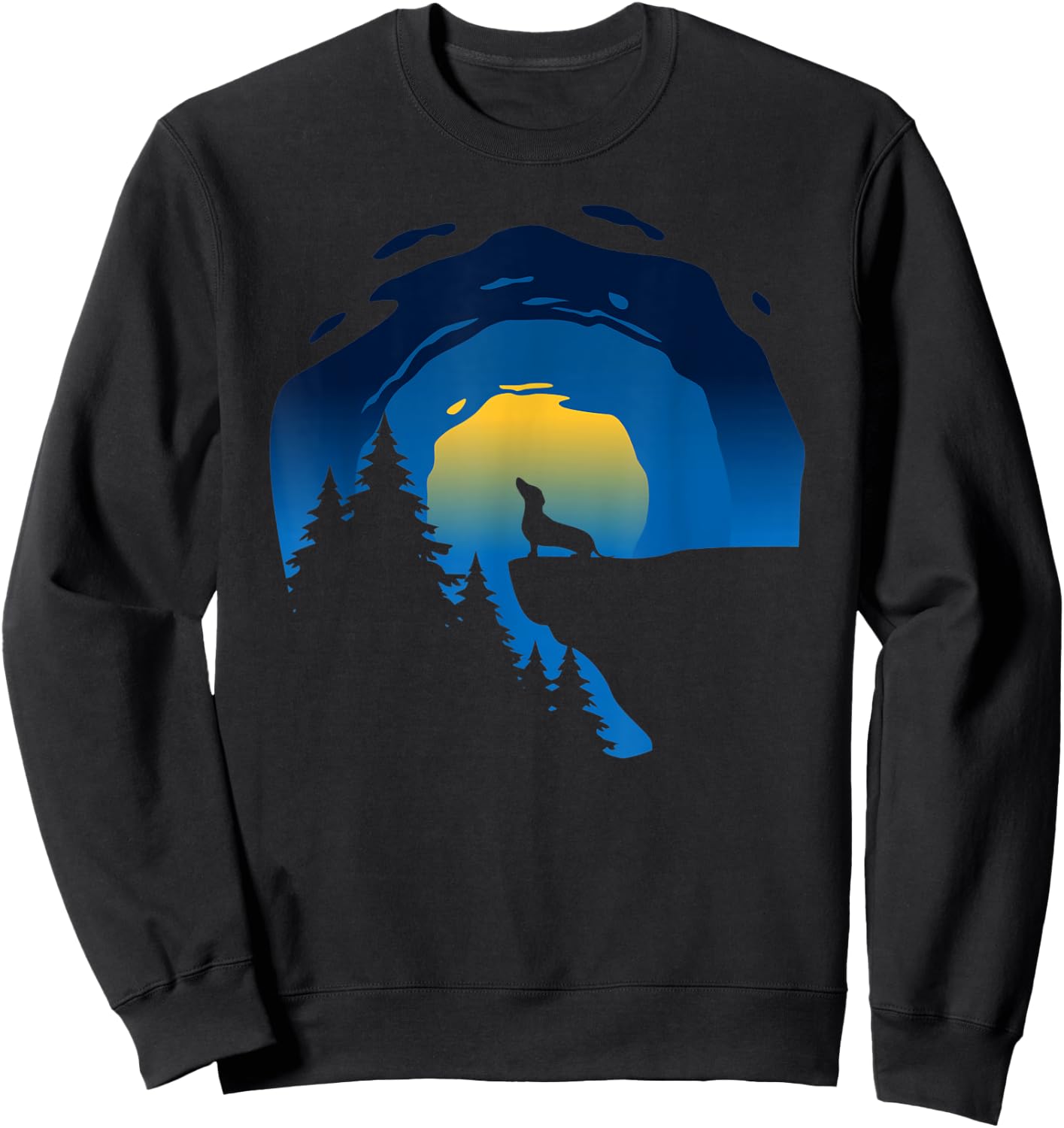 Dachshund Wiener Dog Howling At Moon Men Women Sweatshirt - Sweatshirt | Black