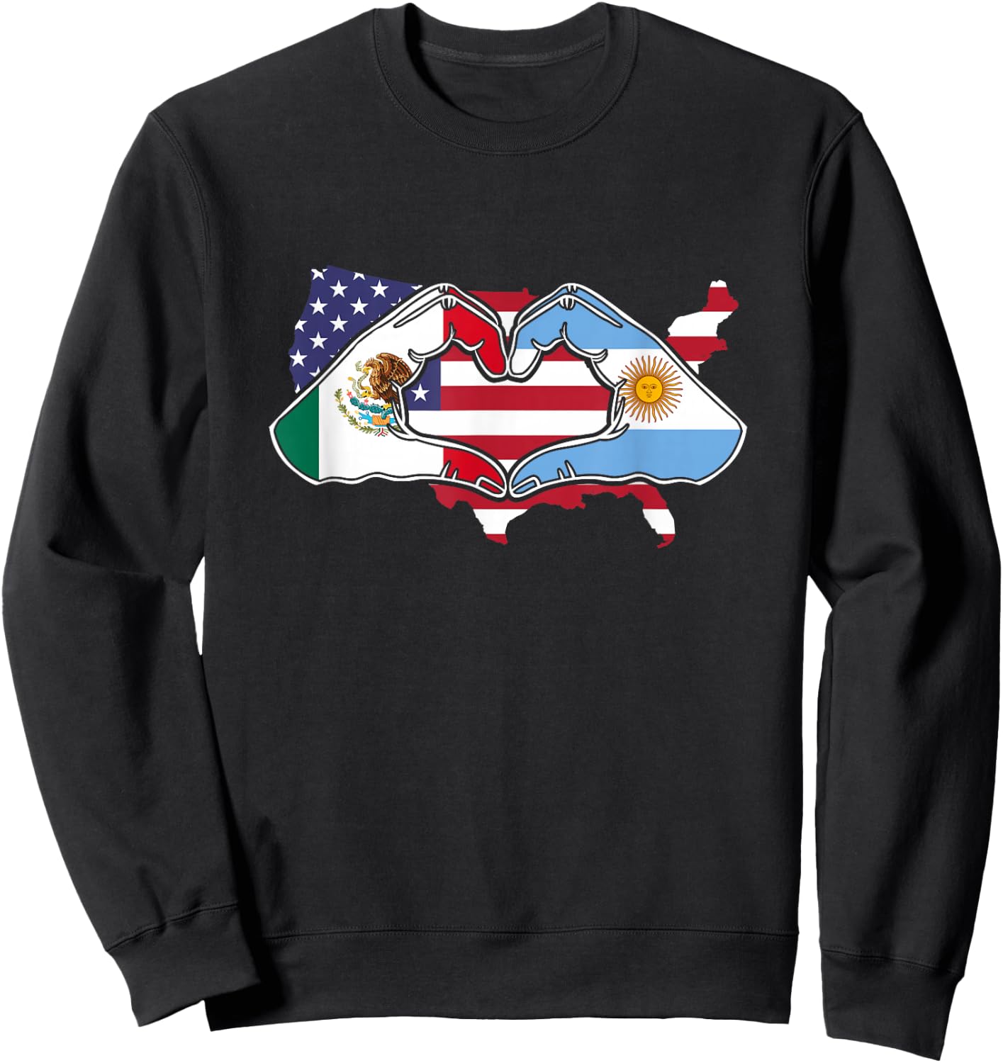 Heart hands Mexico and Argentina. USA flag Sweatshirt - Sweatshirt | Black