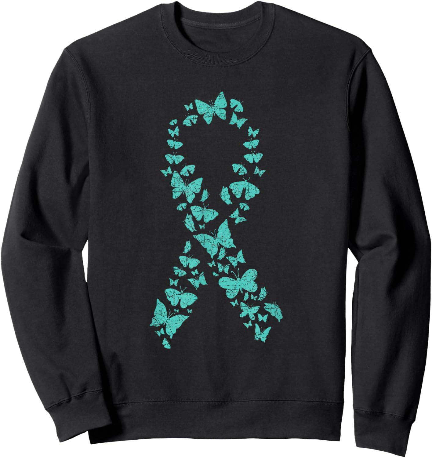 Teal Ribbon Butterflies Ovarian Cancer Awareness Sweatshirt - Sweatshirt | Black
