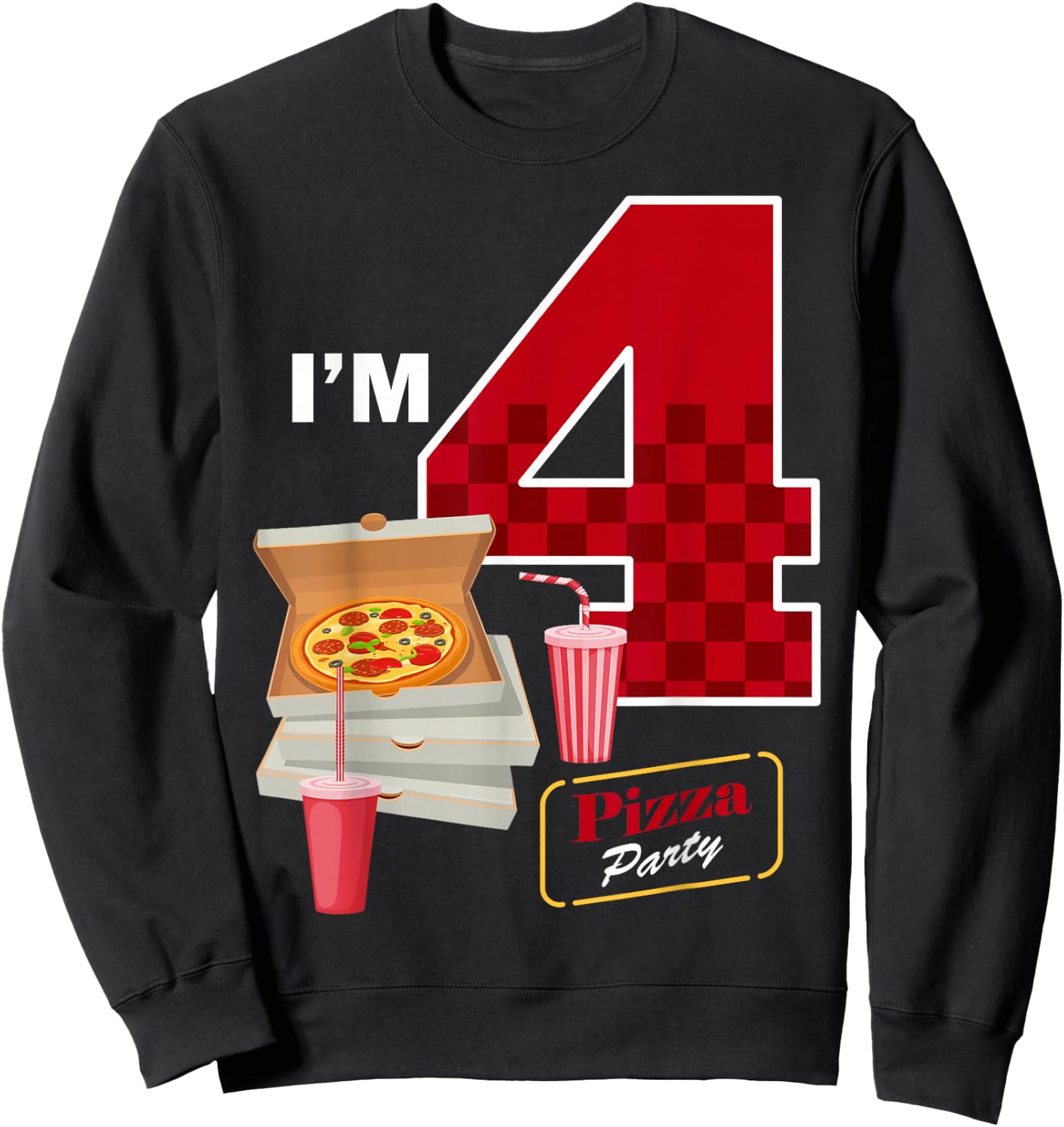 4th Birthday Pizza Theme 4 Year Old Funny B-Day Matching Sweatshirt - Sweatshirt | Black
