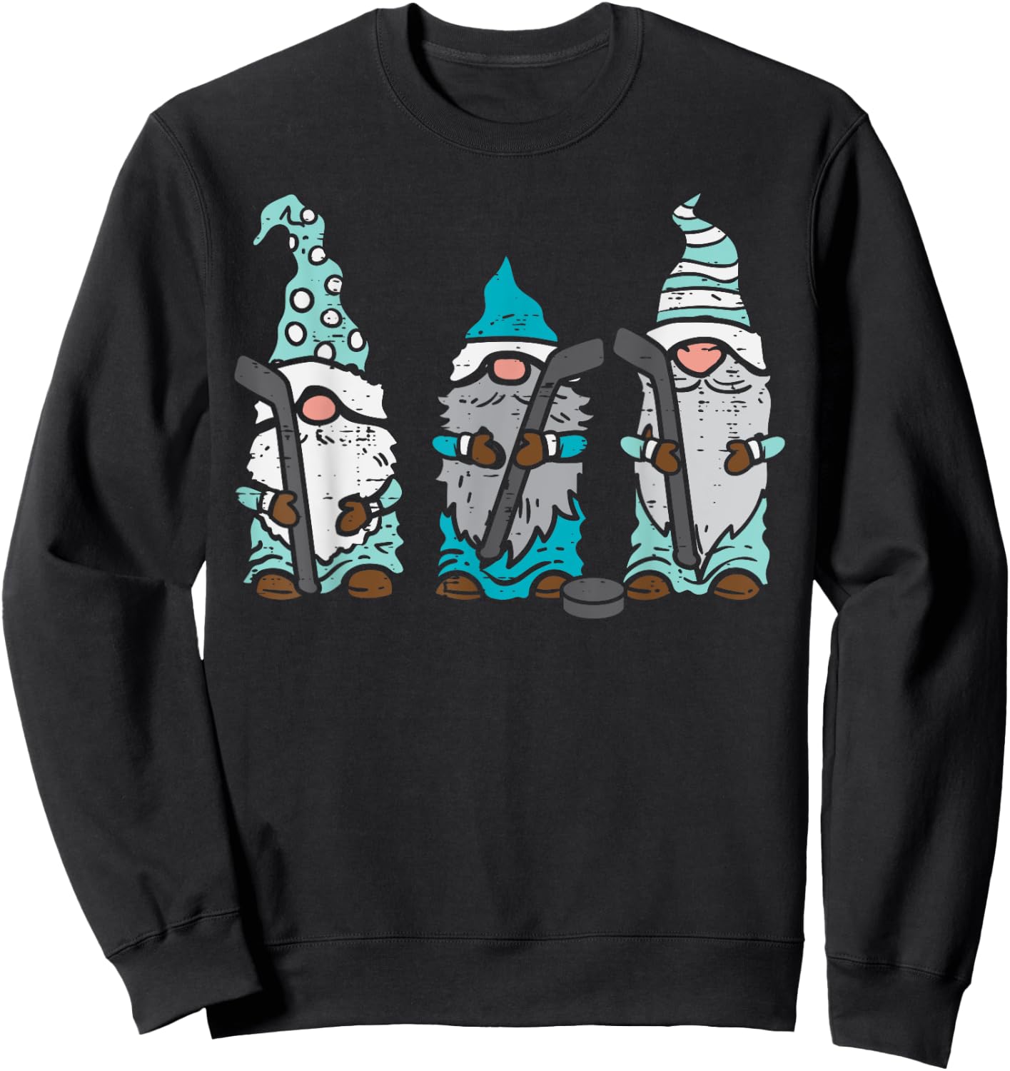 Three Nordic Gnomes Ice Hockey Tomte Nisse Player Goalie Sweatshirt - Sweatshirt | Black
