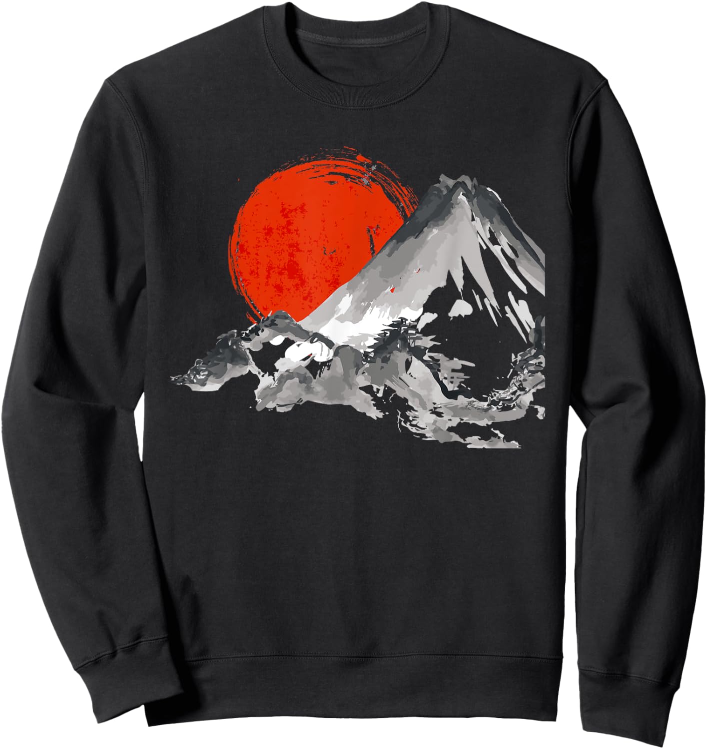Japanese Rising Sun Over Mount Fuji Watercolor T Shirt Sweatshirt - Sweatshirt | Black