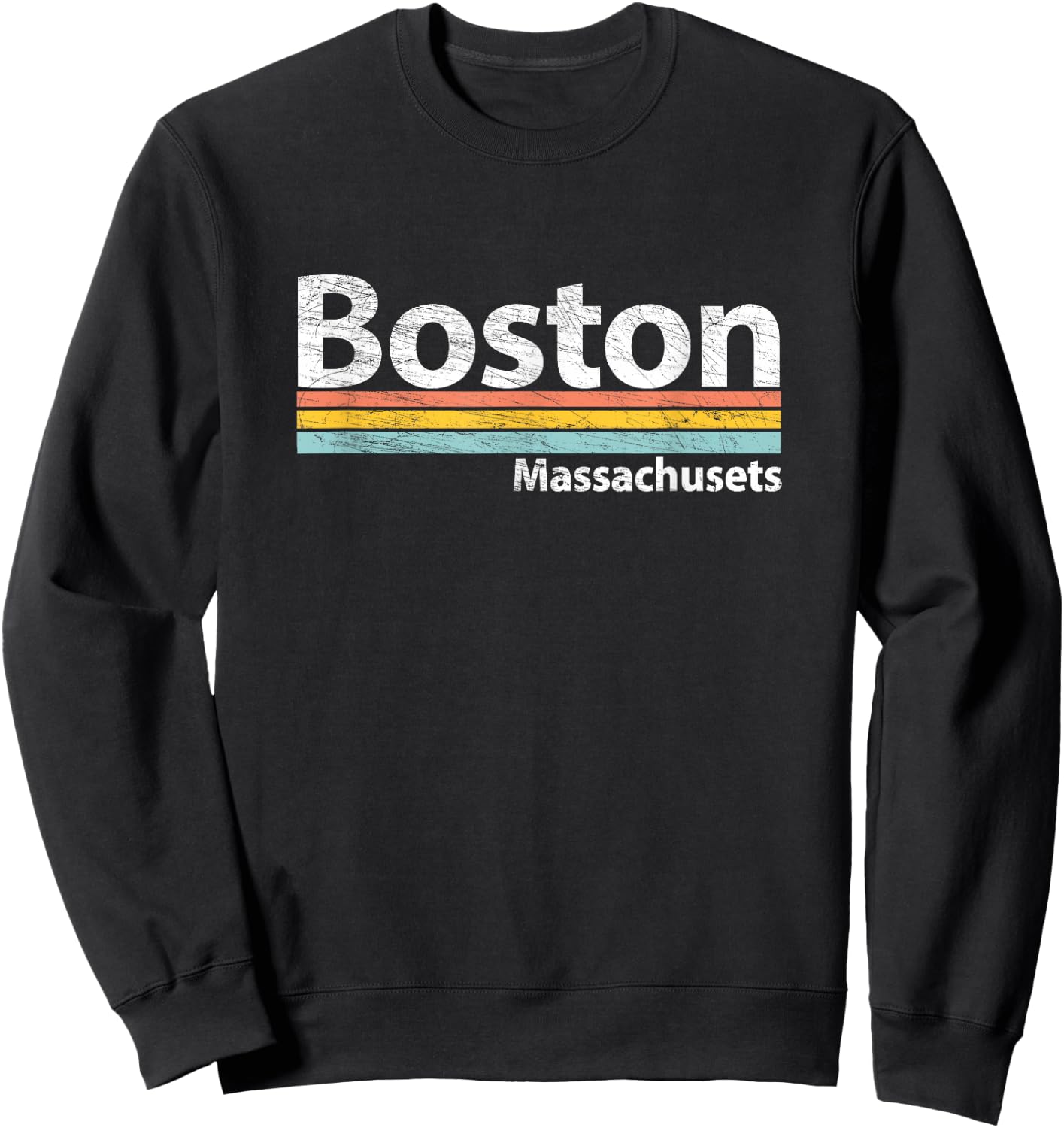 Boston - Massachusetts - Worn Design Retro Stripes - Classic Sweatshirt - Sweatshirt | Black