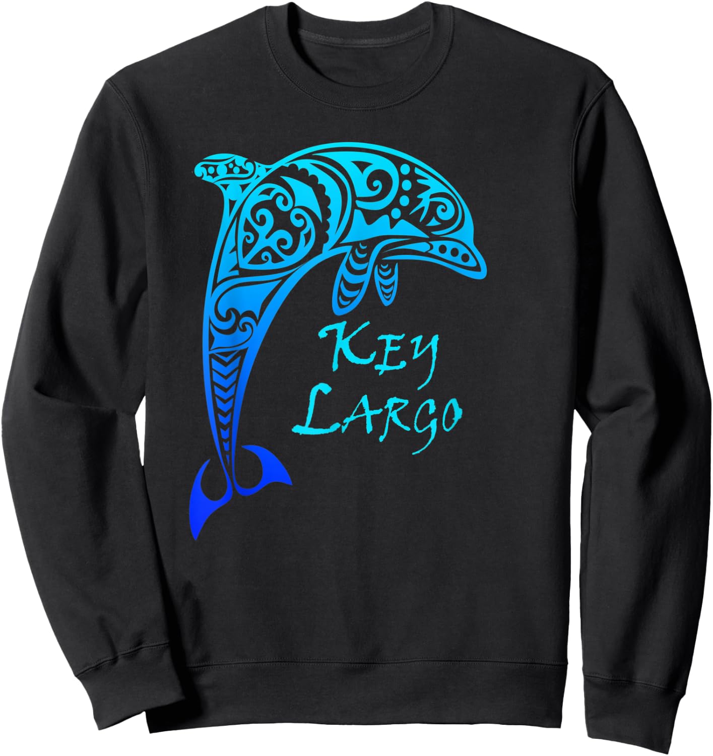 Key Largo, Florida Keys Vintage Tribal Dolphin Vacation Sweatshirt - Sweatshirt | Black