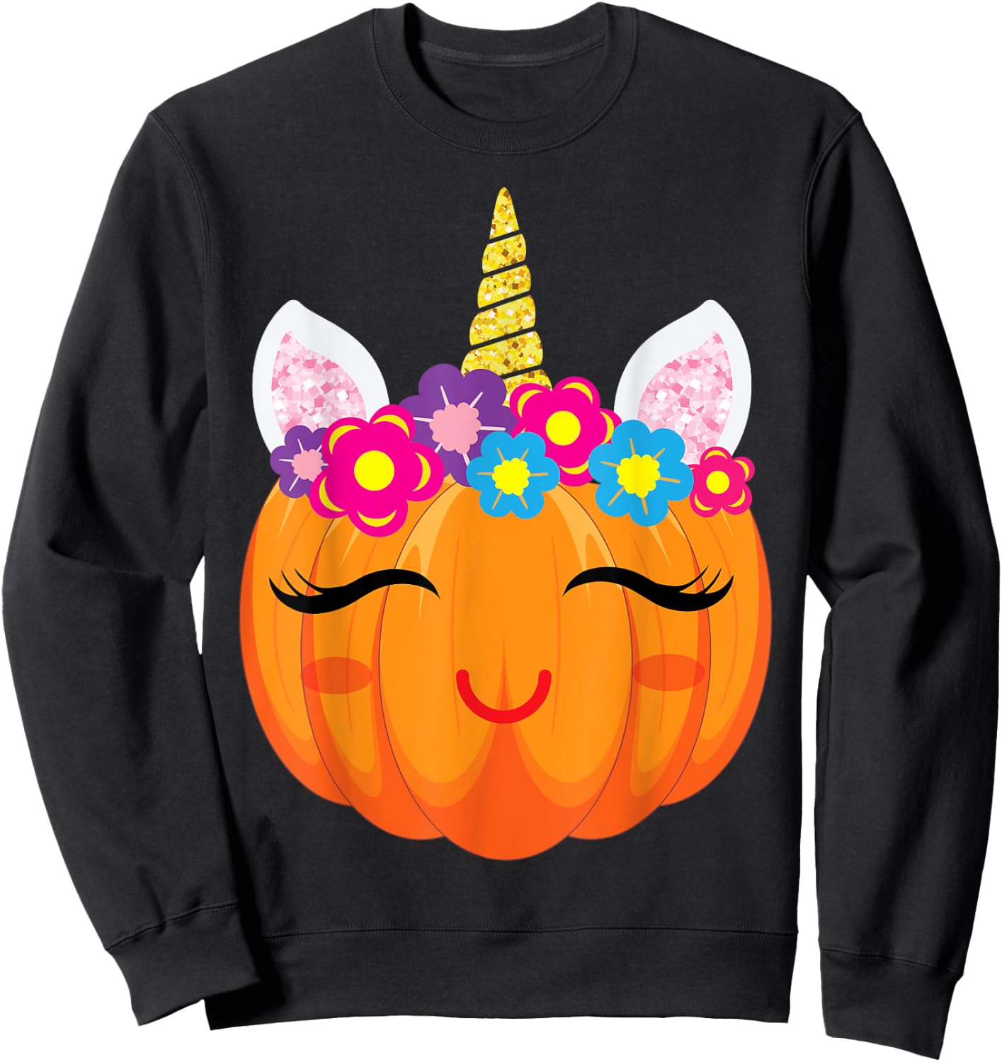 Cute Unicorn Girls Halloween Pumpkin Patch Costume Women Sweatshirt - Sweatshirt | Black