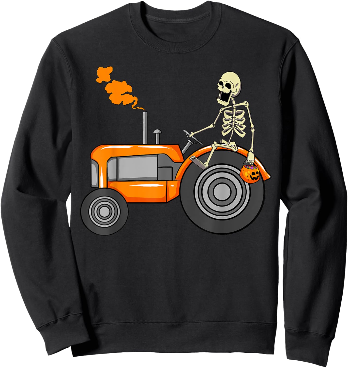 Skeleton Riding Tractor Funny Halloween 2021 Sweatshirt - Sweatshirt | Black