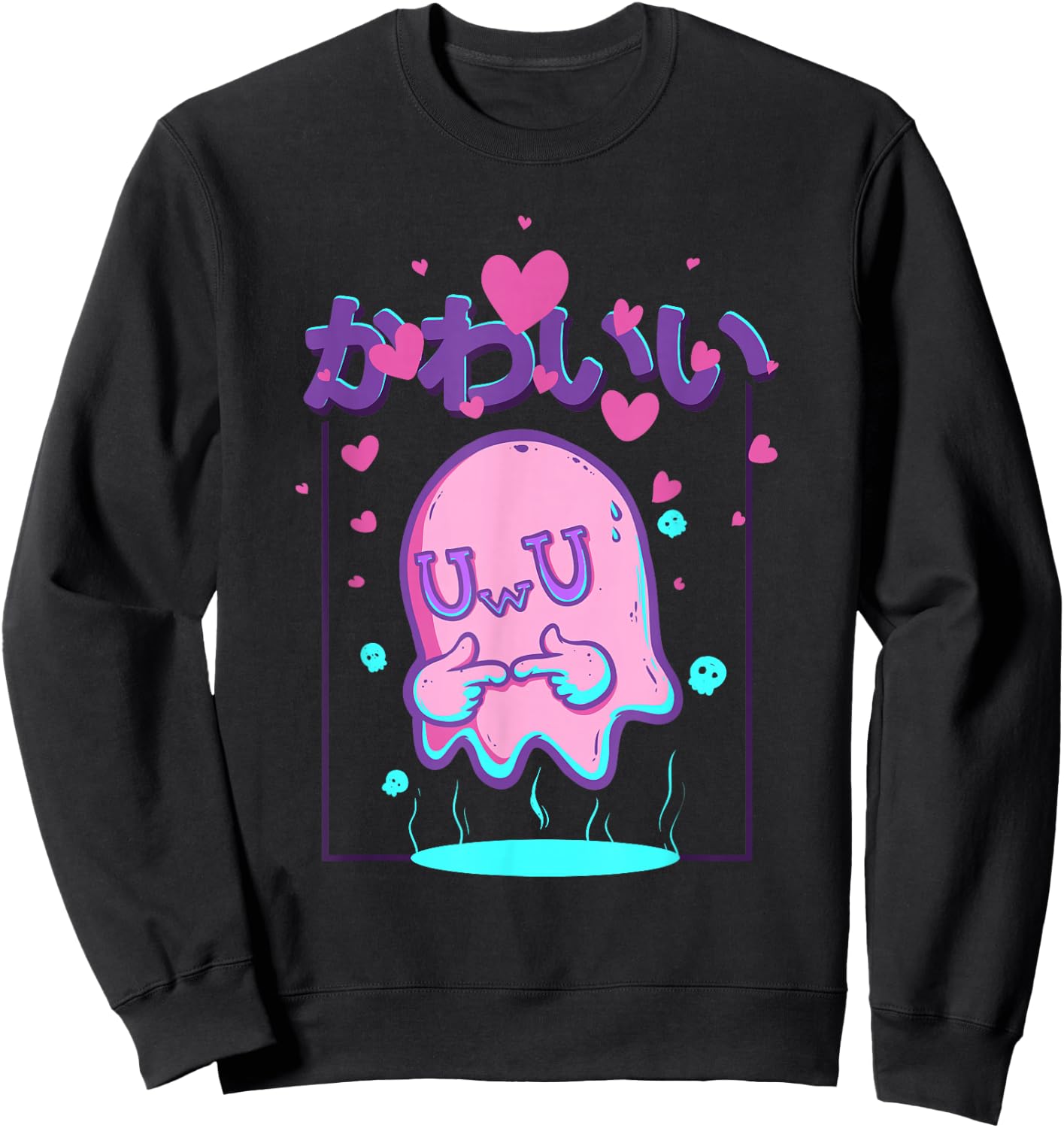 Kawaii Uwu Ghost Anime Japanese Manga Otaku Halloween Sweatshirt - Sweatshirt | Black