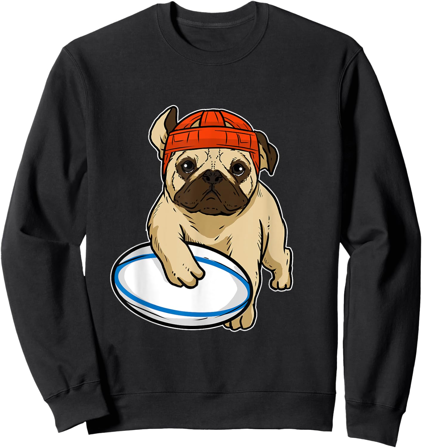 Cute Dog Pug Rugby Gift Rugby Lover Sweatshirt - Sweatshirt | Black