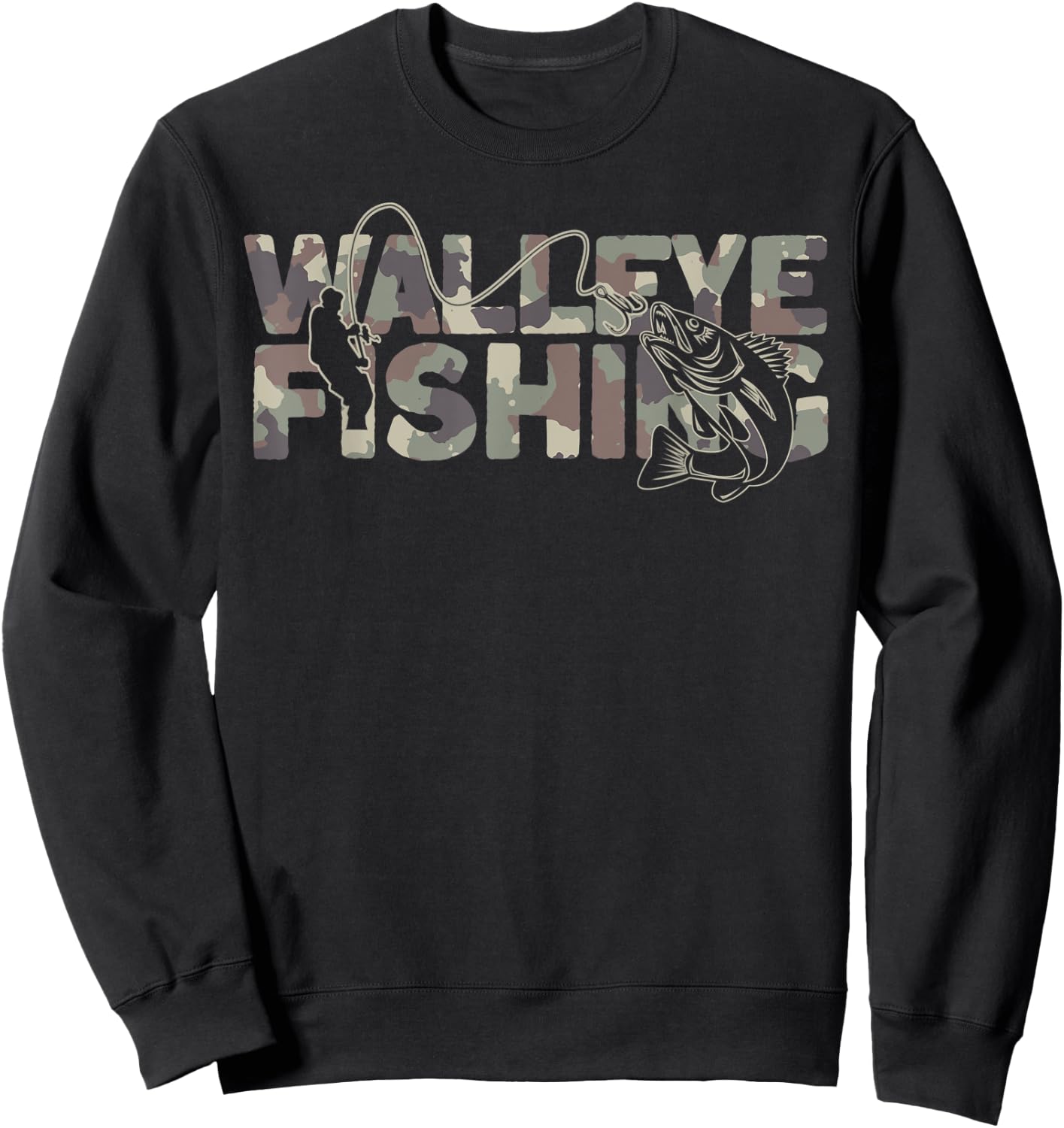 Walleye Fisherman Camouflage Walleye Fishing Sweatshirt - Sweatshirt | Black