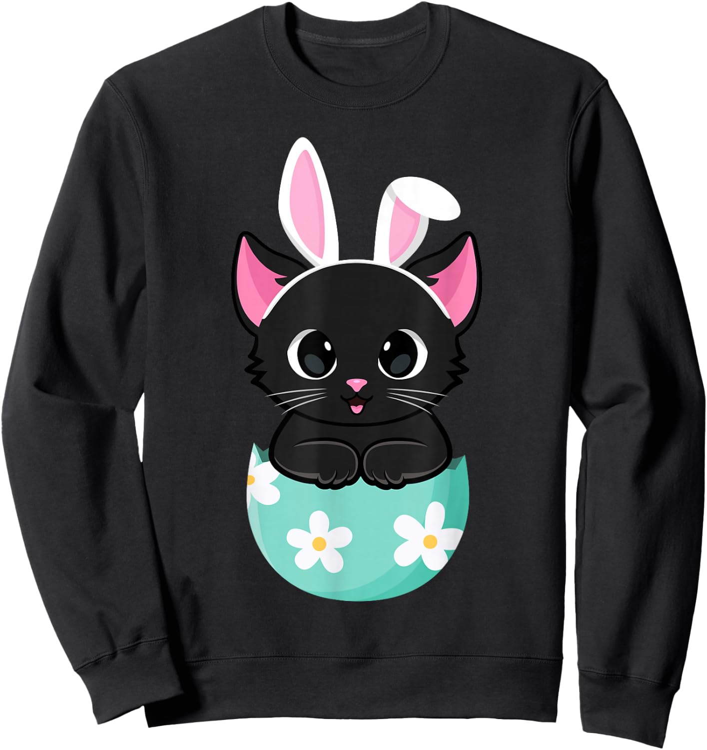 Cat Easter Day Bunny Ears Rabbit Easter Egg Kitten Cat Lover Sweatshirt - Sweatshirt | Black