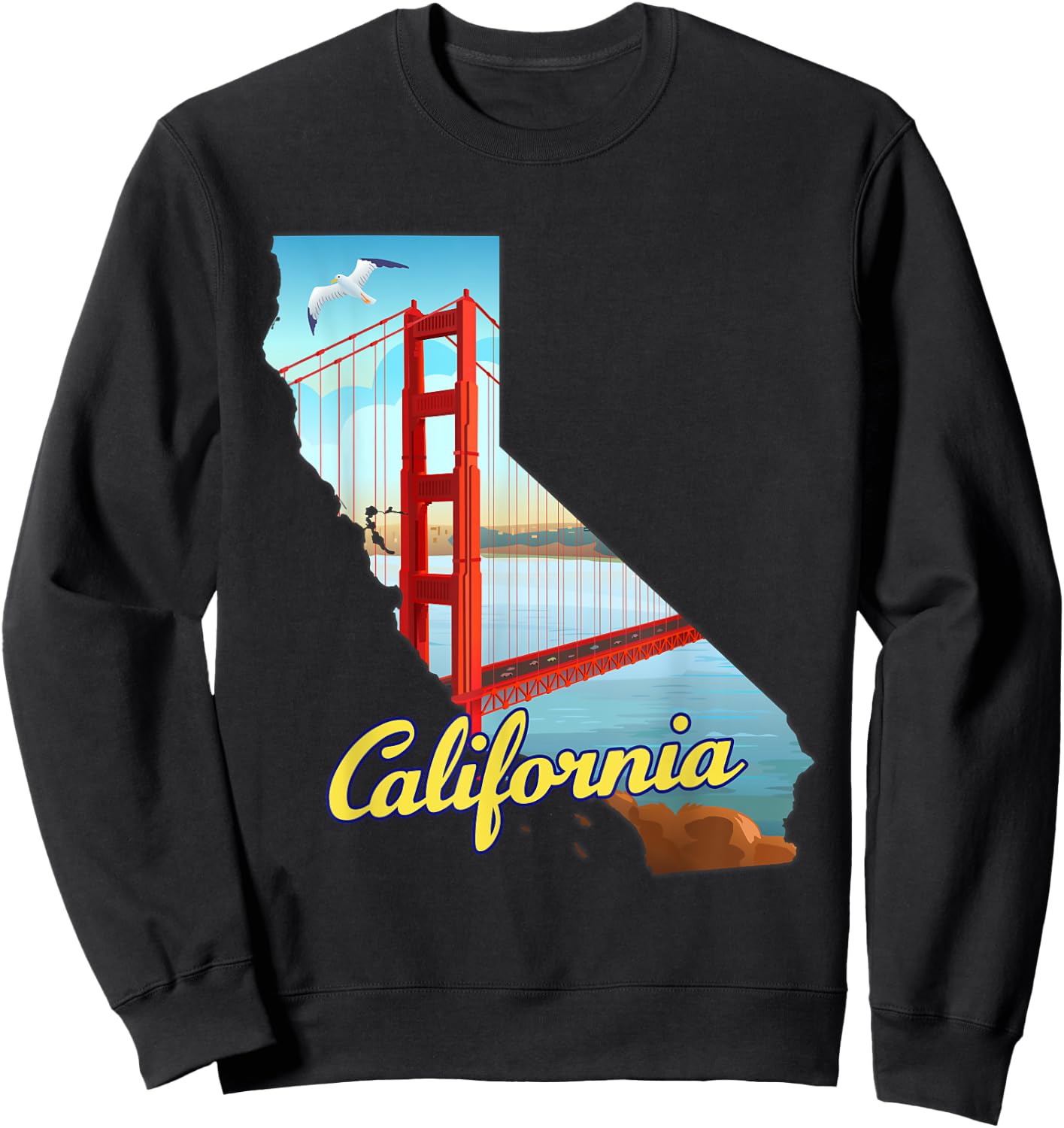 California map with Golden Gate Bridge, San Francisco, USA Sweatshirt - Sweatshirt | Black
