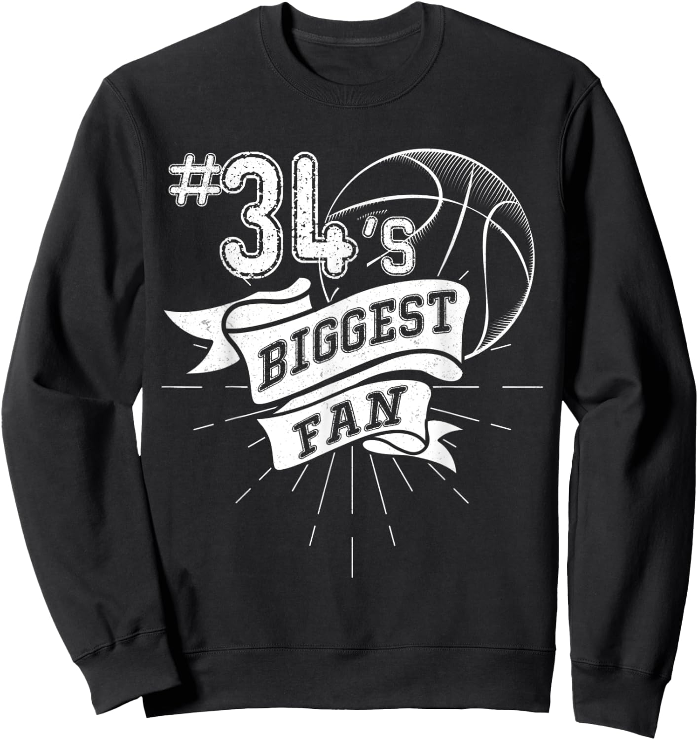 Number 34's Biggest Fan Shirt Basketball Dad Basketball Mom Sweatshirt - Sweatshirt | Black
