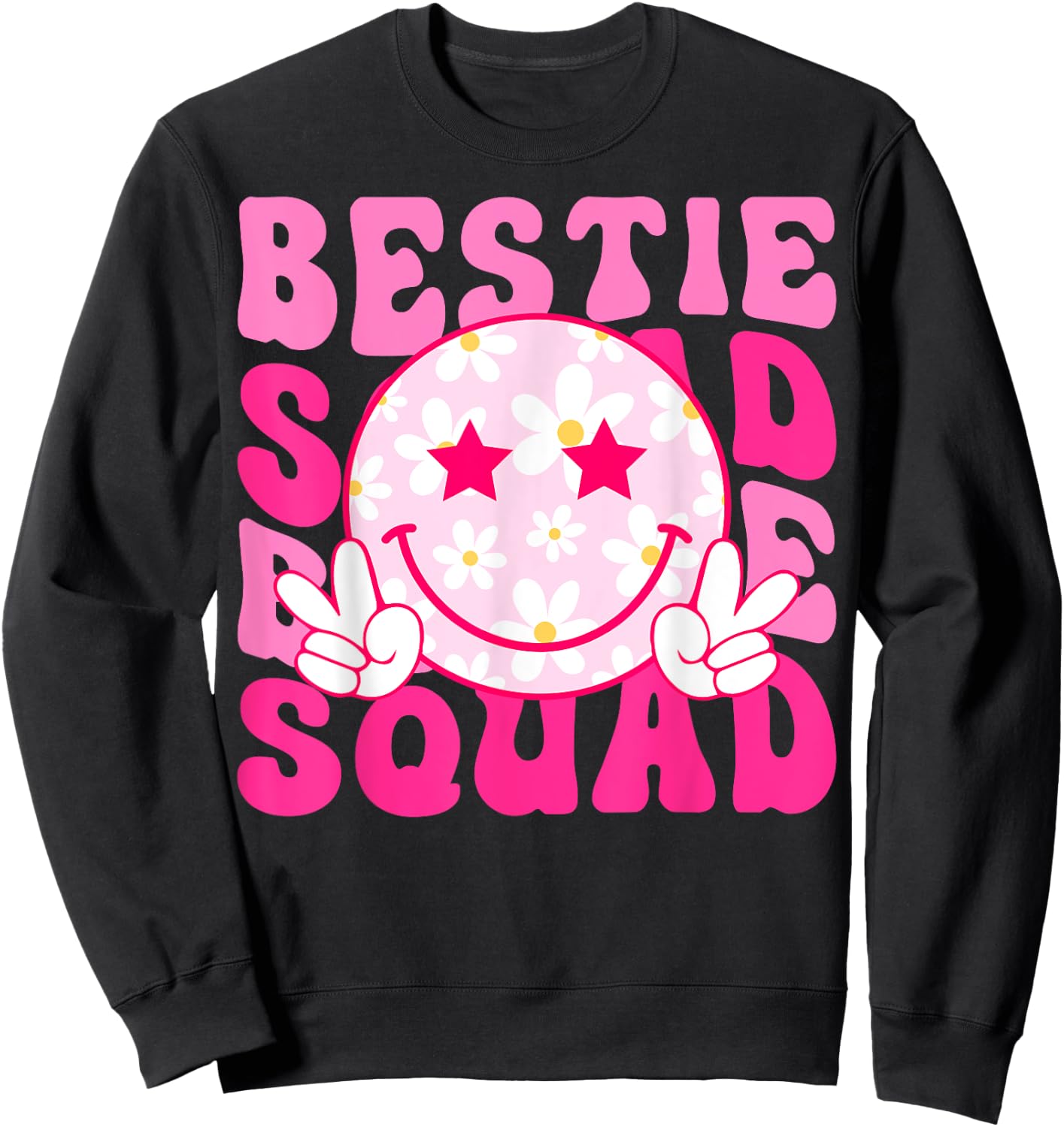 Groovy Bestie Squad Best Friend Matching Squad Sweatshirt - Sweatshirt | Black