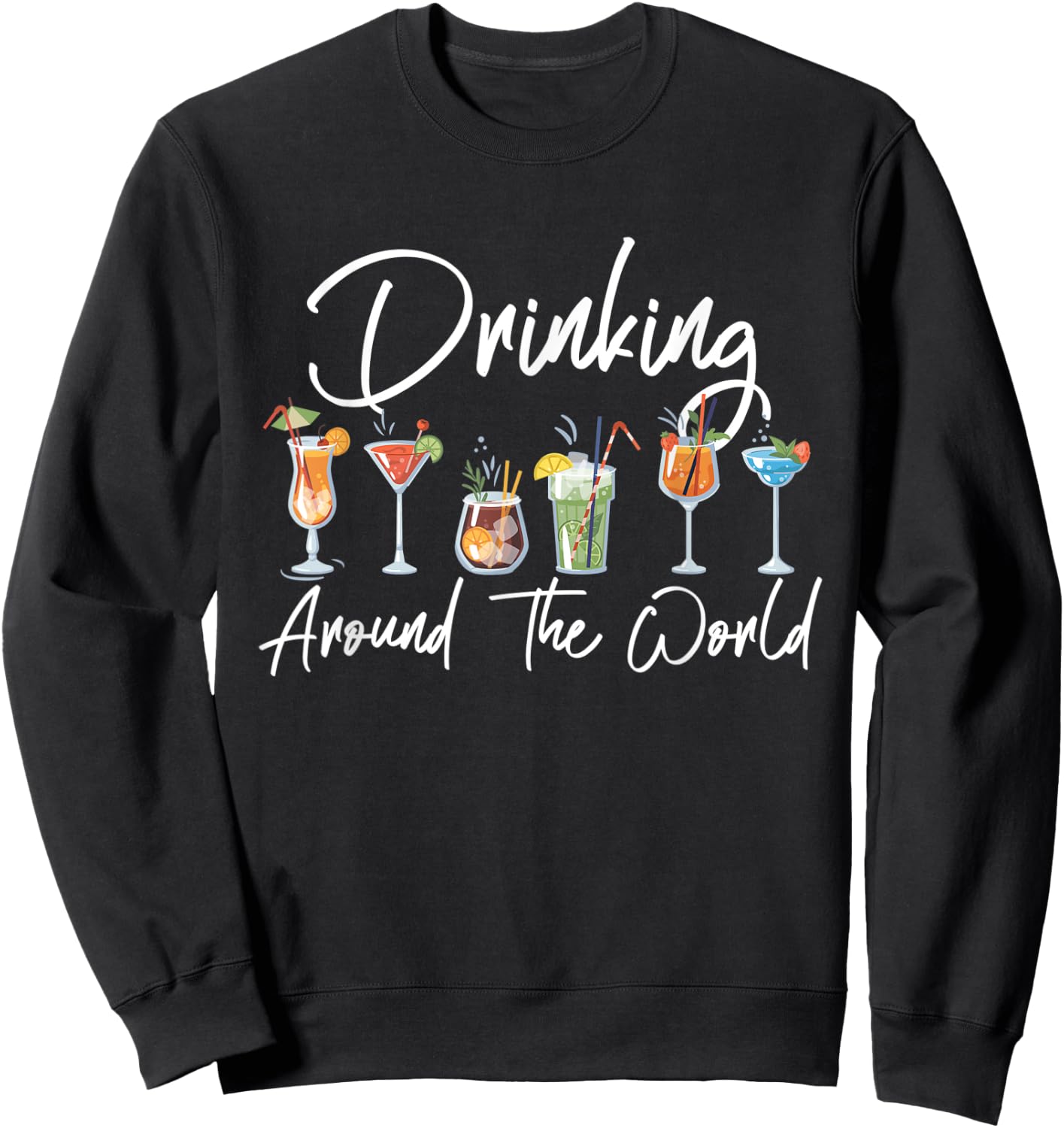 Drinking Around the World Adult Vacation Showcase 11 Country Sweatshirt - Sweatshirt | Black