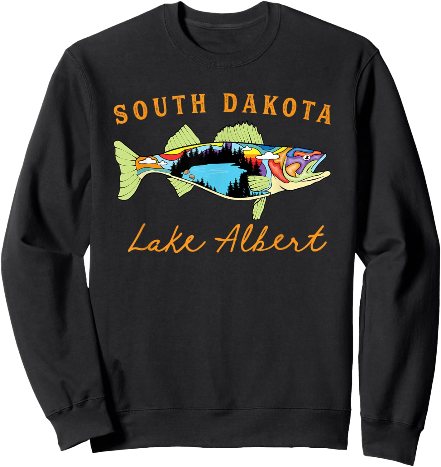 Unique Fisherman South Dakota Albert Lake Walleye Fishing Sweatshirt - Sweatshirt | Black